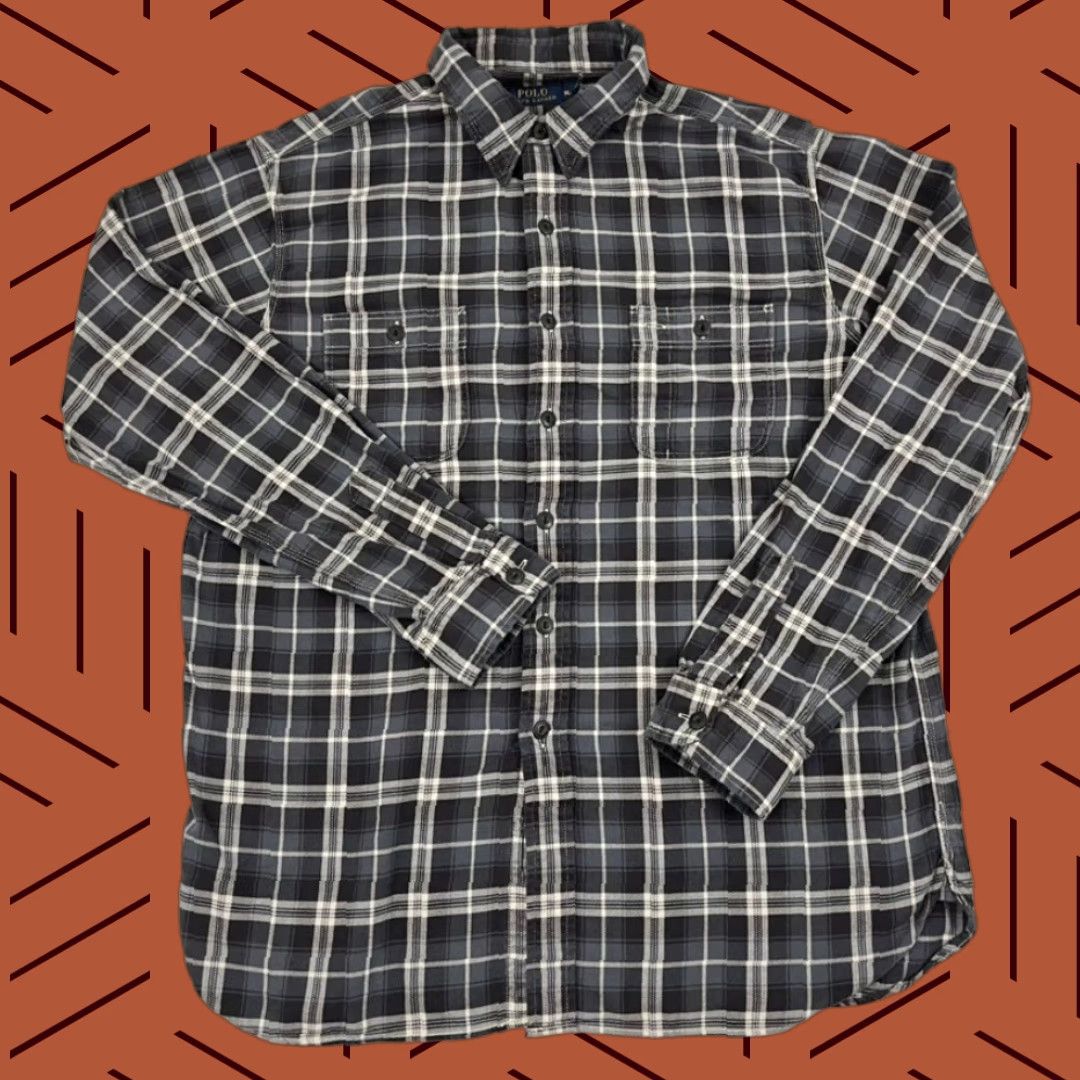 Polo Ralph Lauren VINTAGE Polo Ralph Lauren Shirt Mens XL Blue Gray Chin Strap Workwear Heritage Flannel Size US XL / EU 56 / 4 - 1 Thumbnail