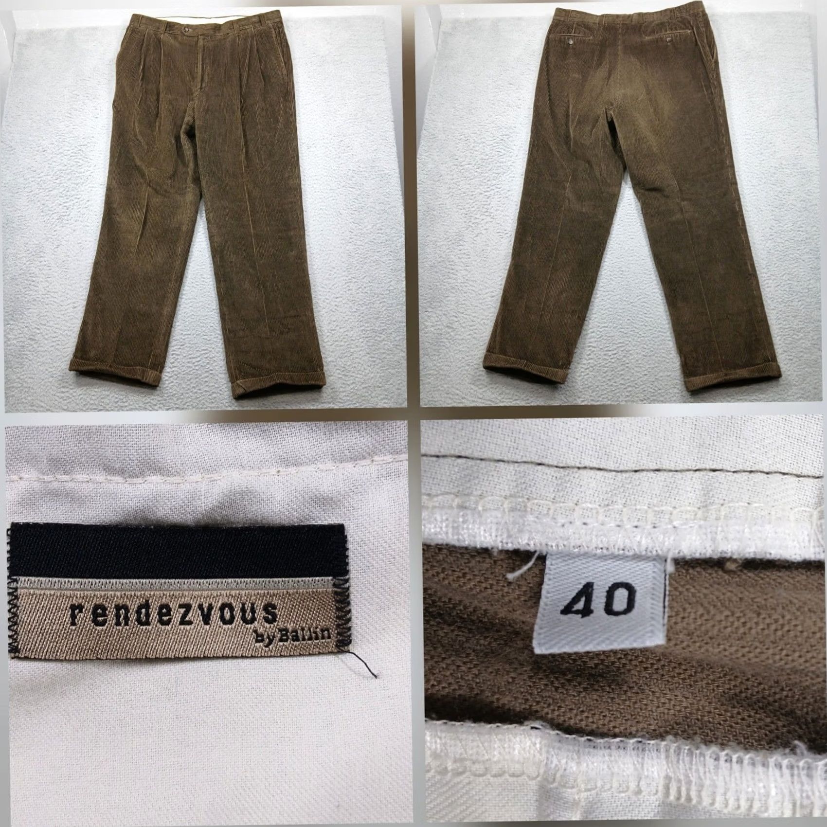 Vintage Rendezvous by Ballin Mens Brown Corduroy Dress Pants - Mid Rise, Pleated, 32in Size US 40 / EU 56 - 2 Thumbnail
