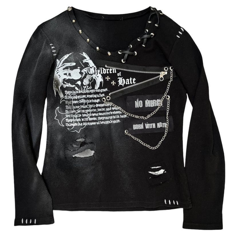 If Six Was Nine × Japanese Brand × Le Grande Bleu (L.G.B.) Black skull chain poem long sleeve shirt Size US S / EU 44-46 / 1 - 1 Thumbnail