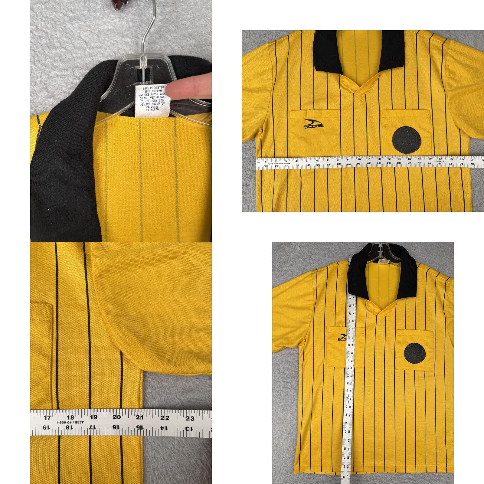 Vintage Score Referee Shirt Mens Large Yellow Black Striped Soccer Jersey Top Pockets Size US L / EU 52-54 / 3 - 8 Thumbnail