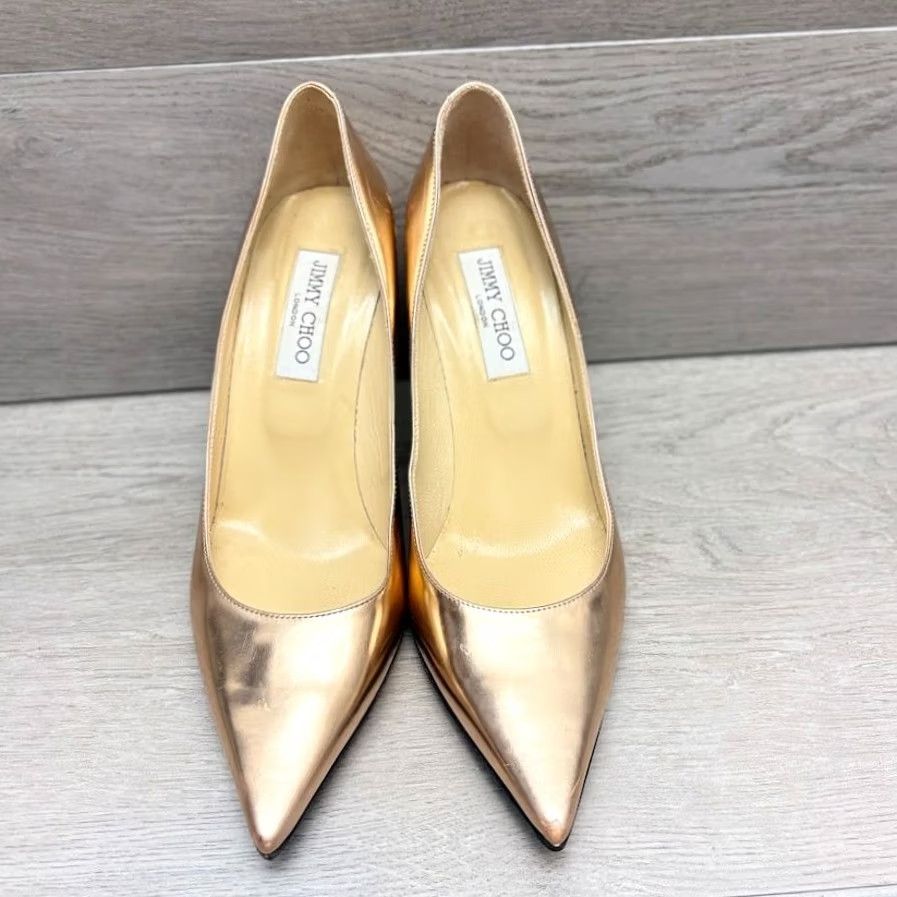 Jimmy Choo Jimmy Choo Pump Heel Stiletto Womens EU 40 Gold Ballet Pink Liquid Mirror Leather Pump Size US 7 / IT 37 - 6 Thumbnail