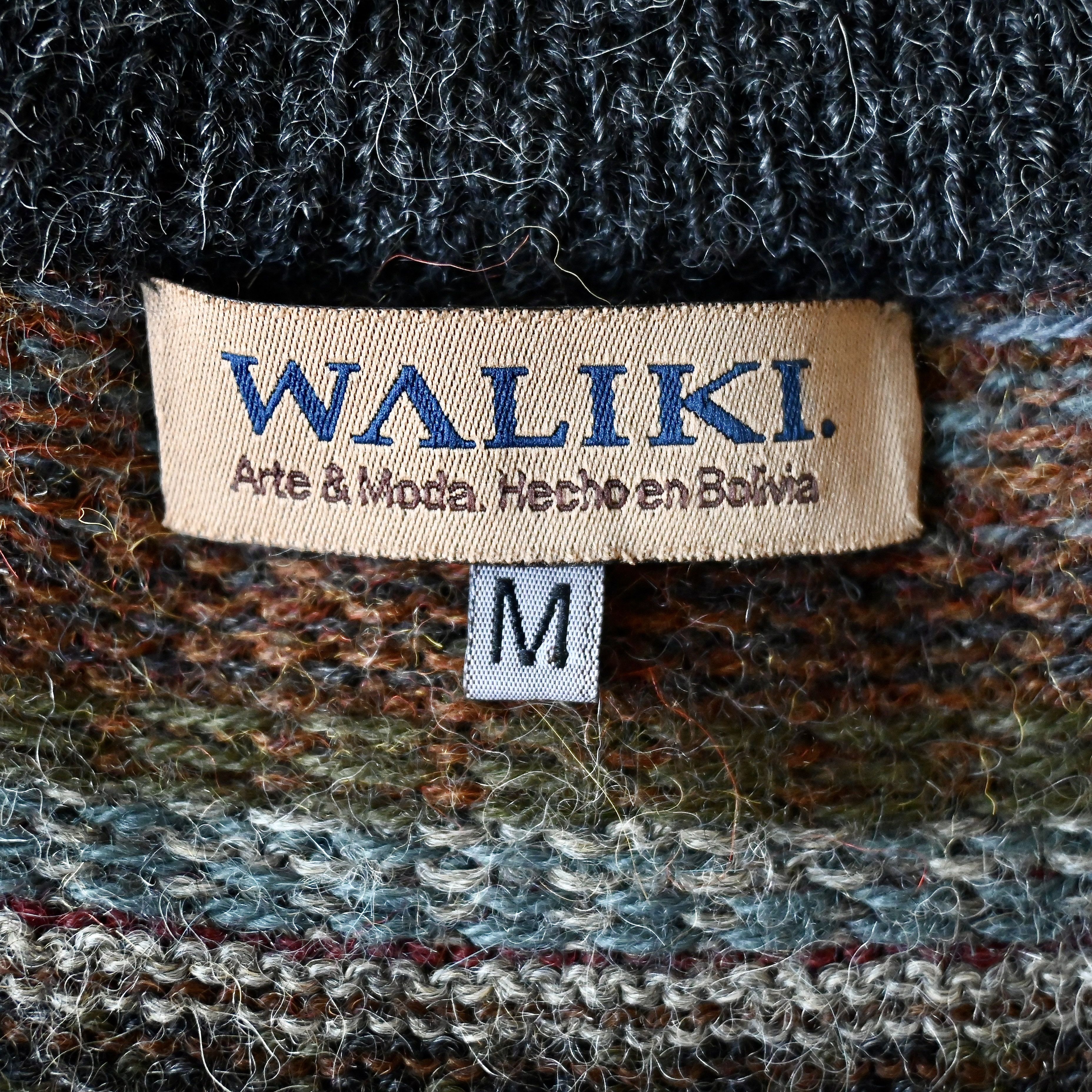 Vintage Vtg WALIKI 100% alpaca folklore striped sweater Size US L / EU 52-54 / 3 - 16 Thumbnail