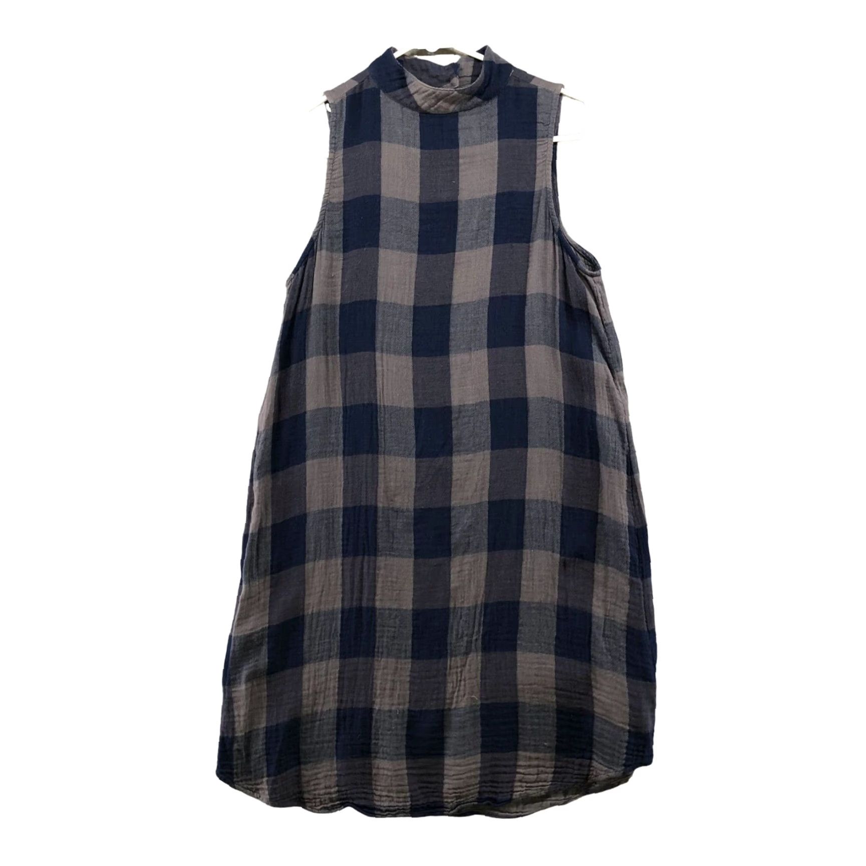 CLOT Cloth & Stone Plaid Mini Dress Sleeveless XS Gray Gauze Mock Neck Casual Womens Dress Size XS / US 0-2 / IT 36-38 - 2 Thumbnail