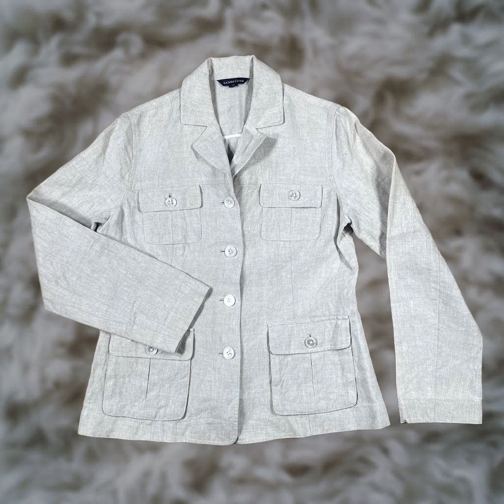 Vintage Lands’ End Blazer Woman’s 6 Beige 100% Linen Coat Jacket Full Front Button Shirt Womens Blazer Beige Linen 6 New title Size M / US 6-8 / IT 42-44 - 1 Thumbnail