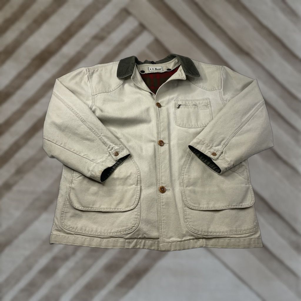Vintage VINTAGE L.L. Bean Barn Chore Hunting Field Jacket Coat Flannel Liner Size Large Men Jacket Beige 90s American Size US L / EU 52-54 / 3 - 1 Thumbnail