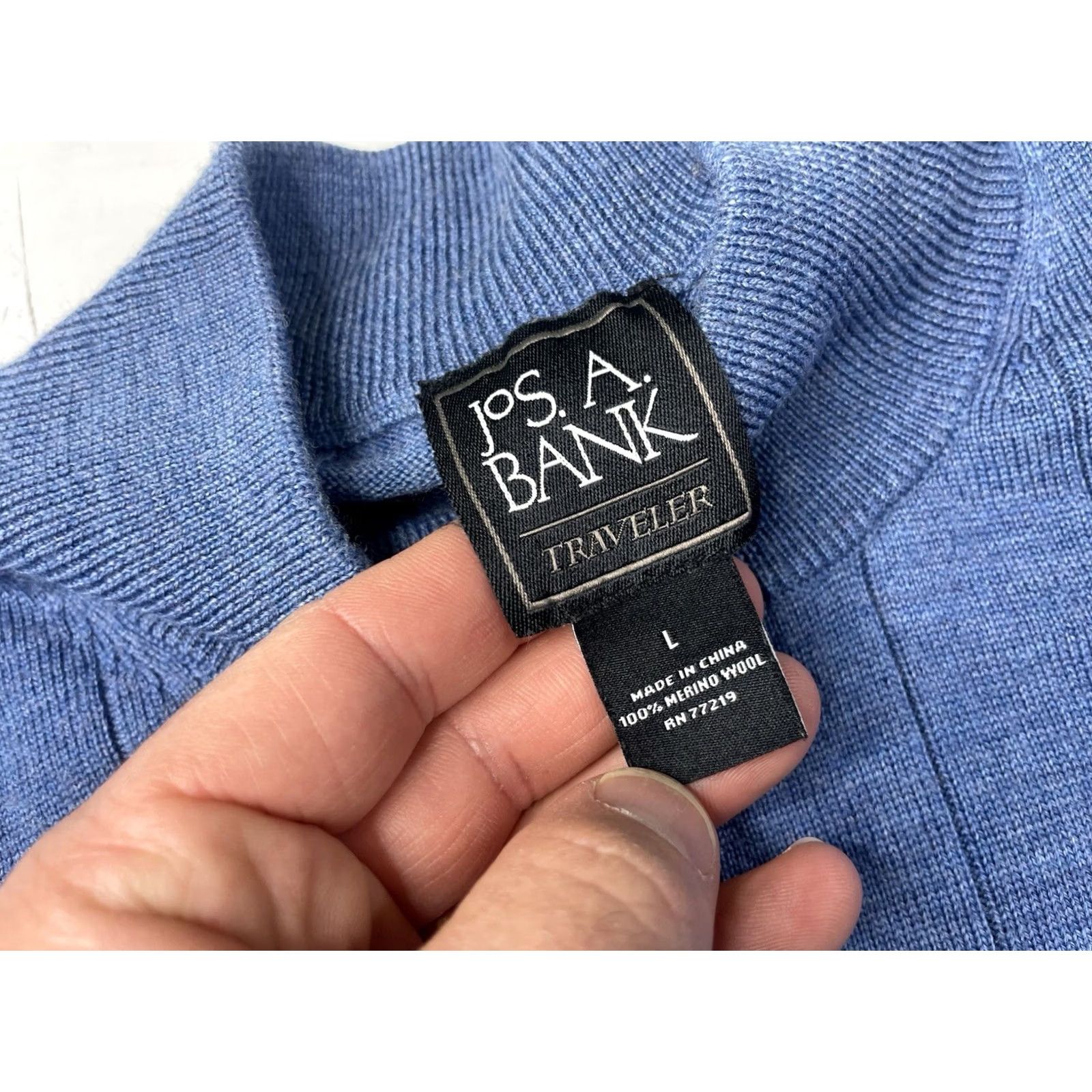 Jos. A. Bank Jos A Bank Traveler Mens Large Blue 100% Merino Wool Mock Neck Ribbed Sweater Size US L / EU 52-54 / 3 - 3 Thumbnail