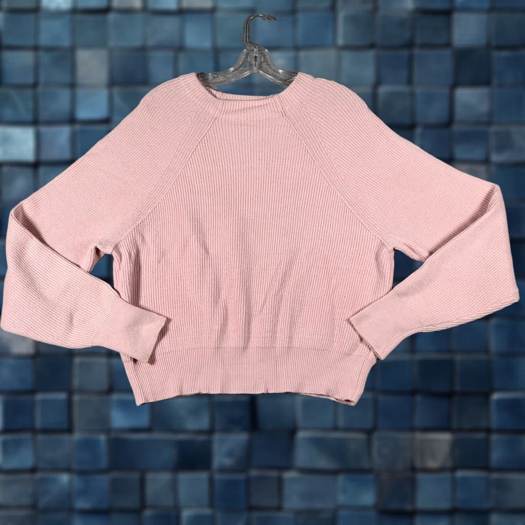 Free People VINTAGE? Free People Sweater Womens M Pink Raglan Crewneck Pullover Knit Ribbed Cotton Blend Solid 90s Casual Womens Size M / US 6-8 / IT 42-44 - 1 Thumbnail