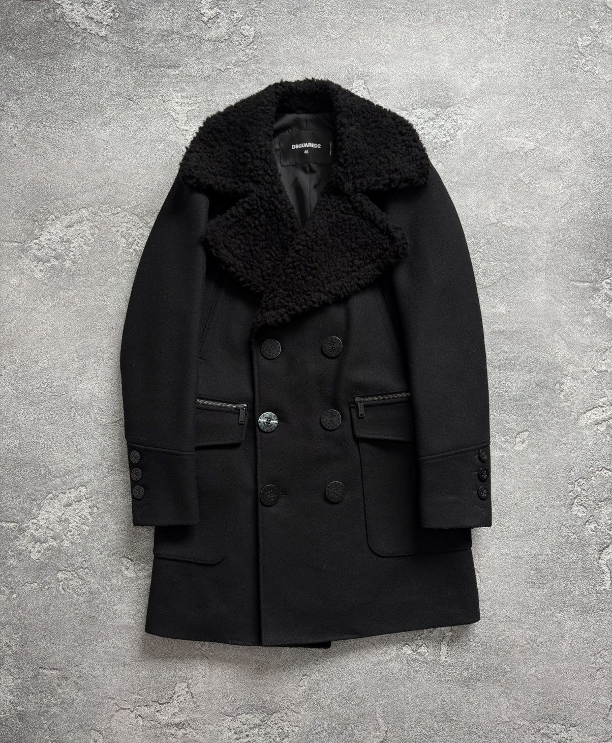 Dsquared2 DSQUARED2 TOKYO WOOL COAT LEATHER POCKETS GRAY/BLACK 52