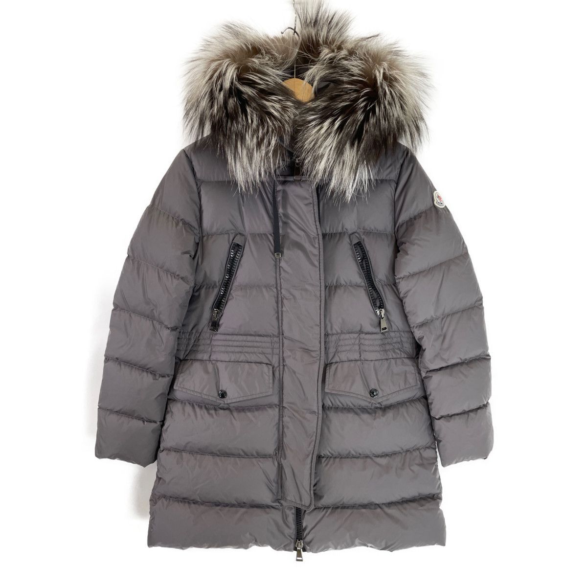 image of Moncler Fur Hoodie Down Coat in Grey, Women's (Size XS)