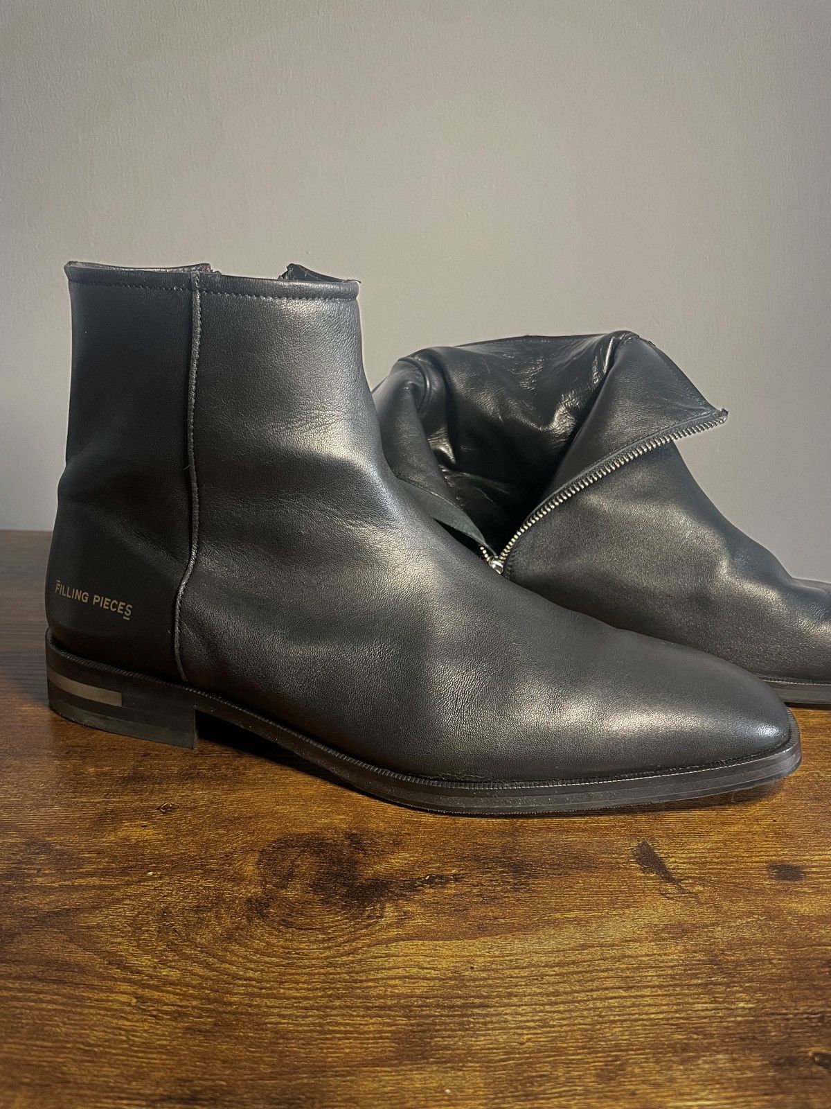 Filling Pieces Filling Pieces Western Ankle Zip-Up Leather Black Boots Size US 13 / EU 46 - 1 Thumbnail