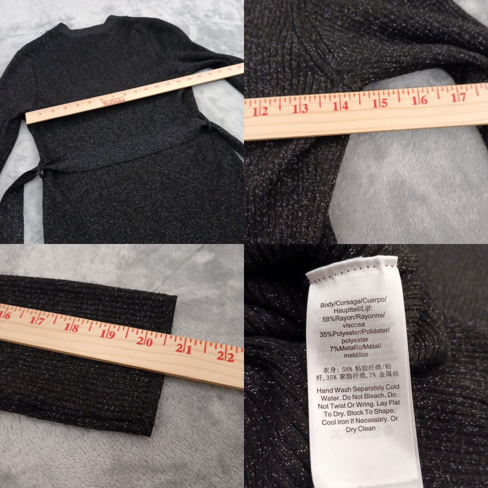 DKNY DKNY Sweater Dress Large Black Silver Glitter Long Pullover Belted Size L / US 10 / IT 46 - 8 Thumbnail