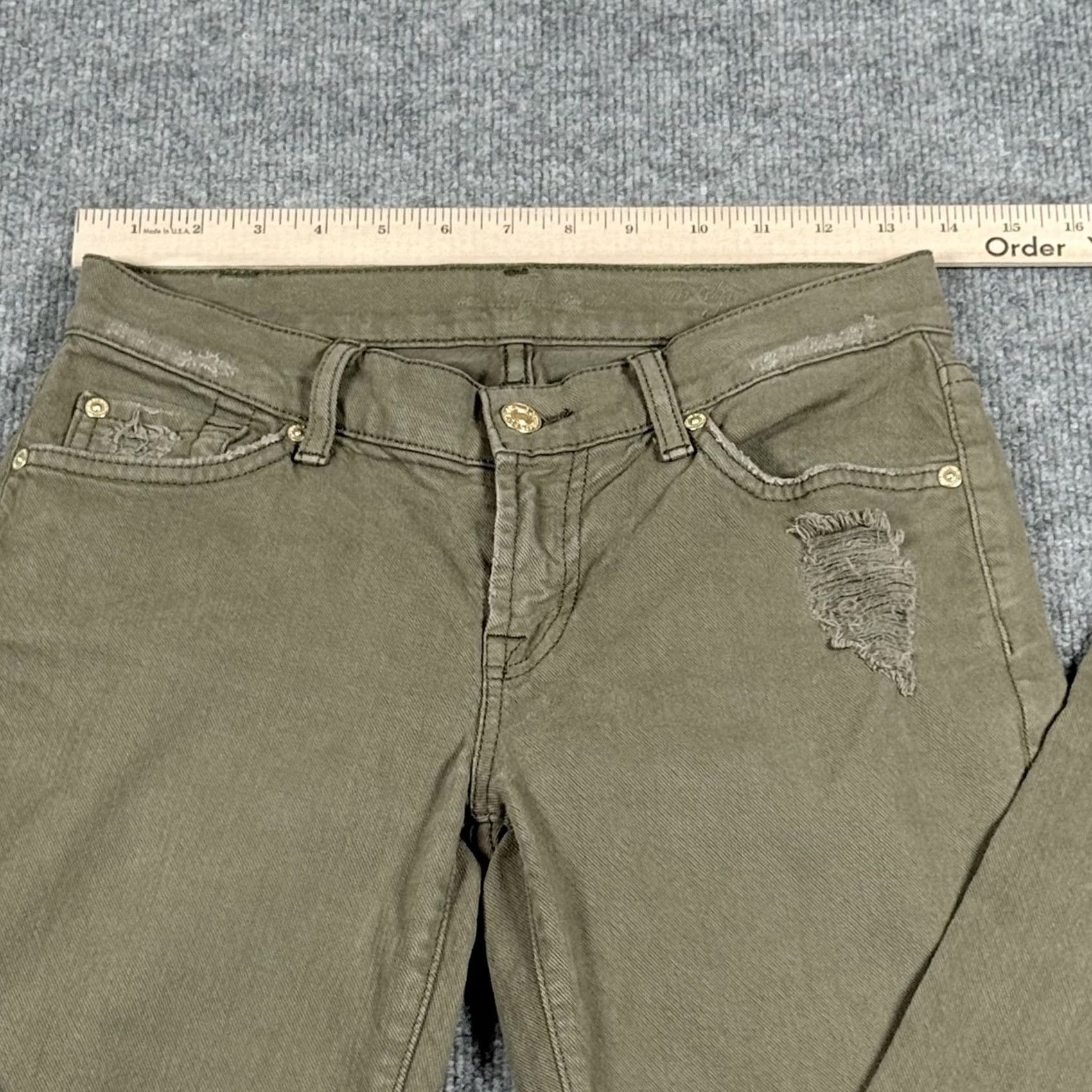 7 For All Mankind VINTAGE 7 For All Mankind Jeans Womens 26 Olive Green Distressed Skinny Stretch USA Size 26" / US 2 / IT 38 - 6 Thumbnail