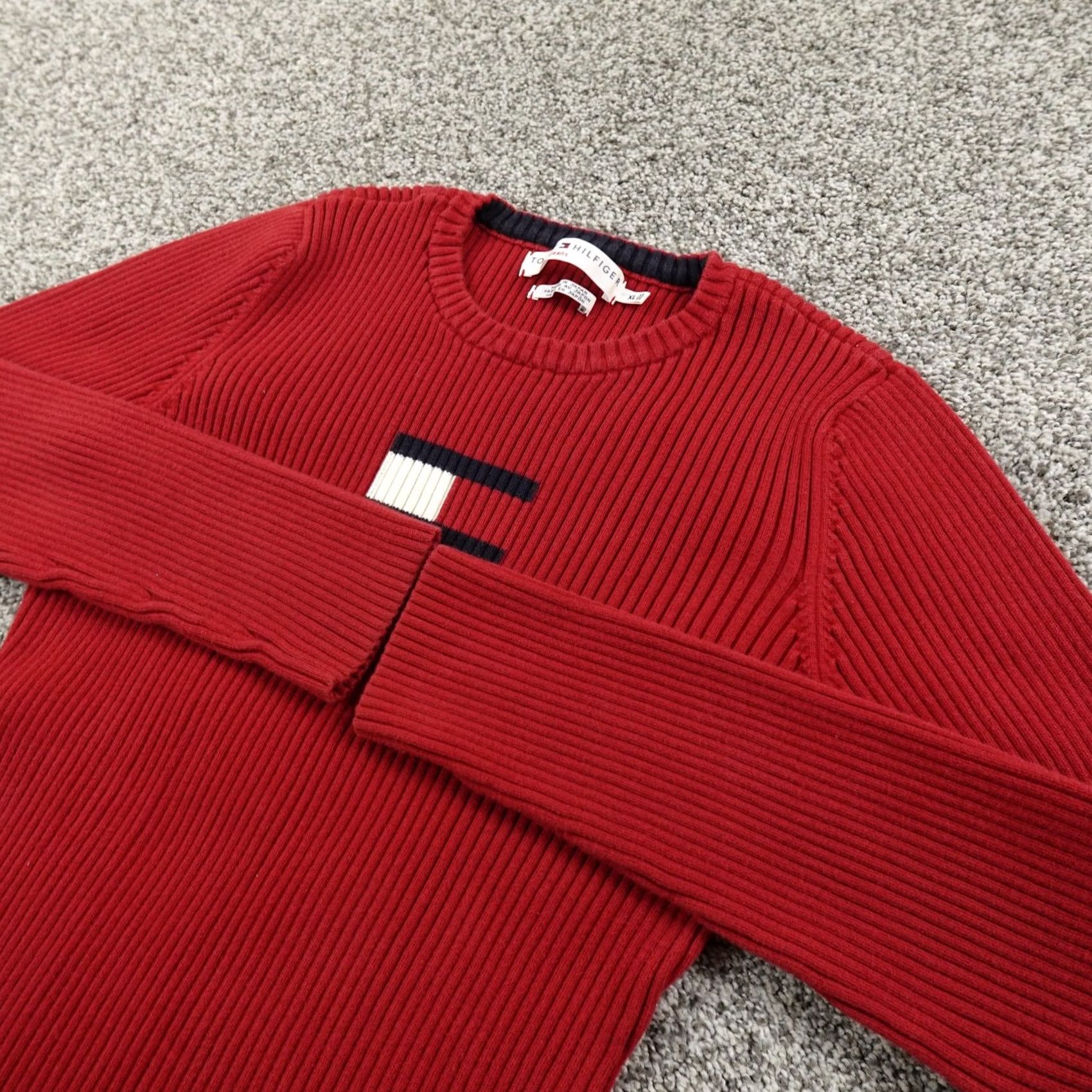 Tommy Hilfiger VINTAGE Tommy Hilfiger Sweater Womens XL Red Logo Ribbed Knit Pullover Crewneck Slim Knit Size XL / US 12-14 / IT 48-50 - 2 Thumbnail