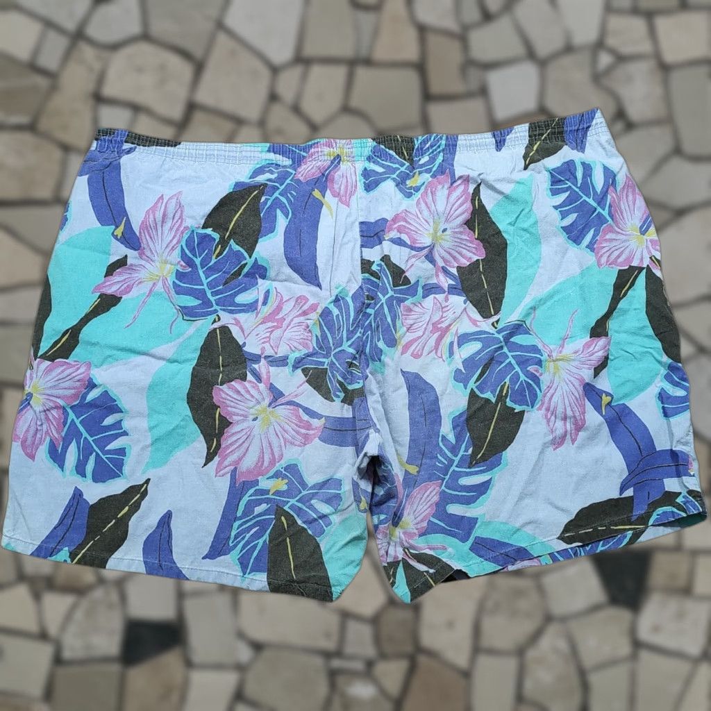 Vintage VINTAGE 80s Marina of California Hawaiian Swim Short Mens 2XL Blue Floral USA Swim Bottoms Size US 39 - 1 Thumbnail