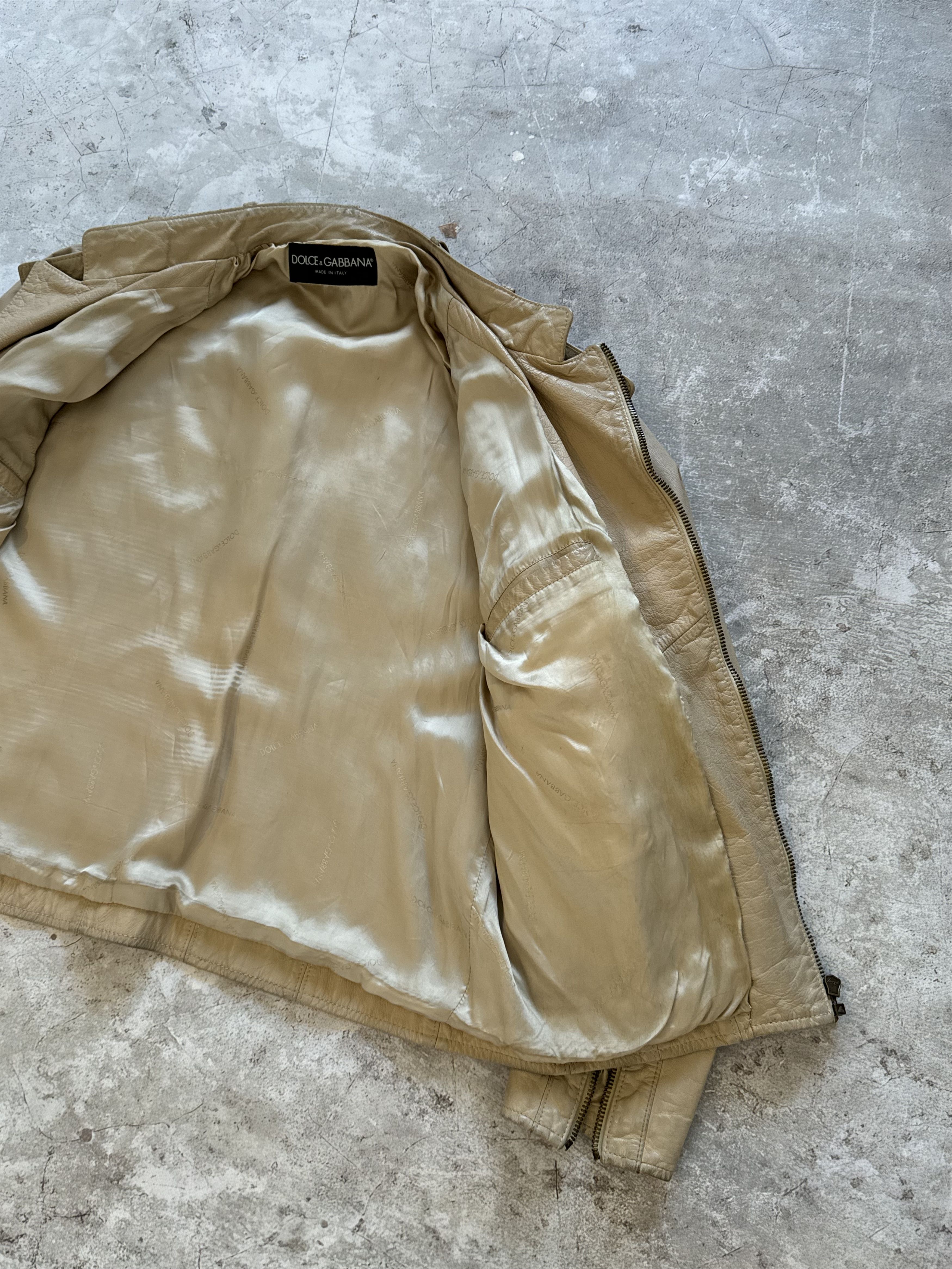 Dolce & Gabbana Dolce & Gabbana Rare Goatskin Leather Moto Jacket Beige Size US L / EU 52-54 / 3 - 9 Thumbnail