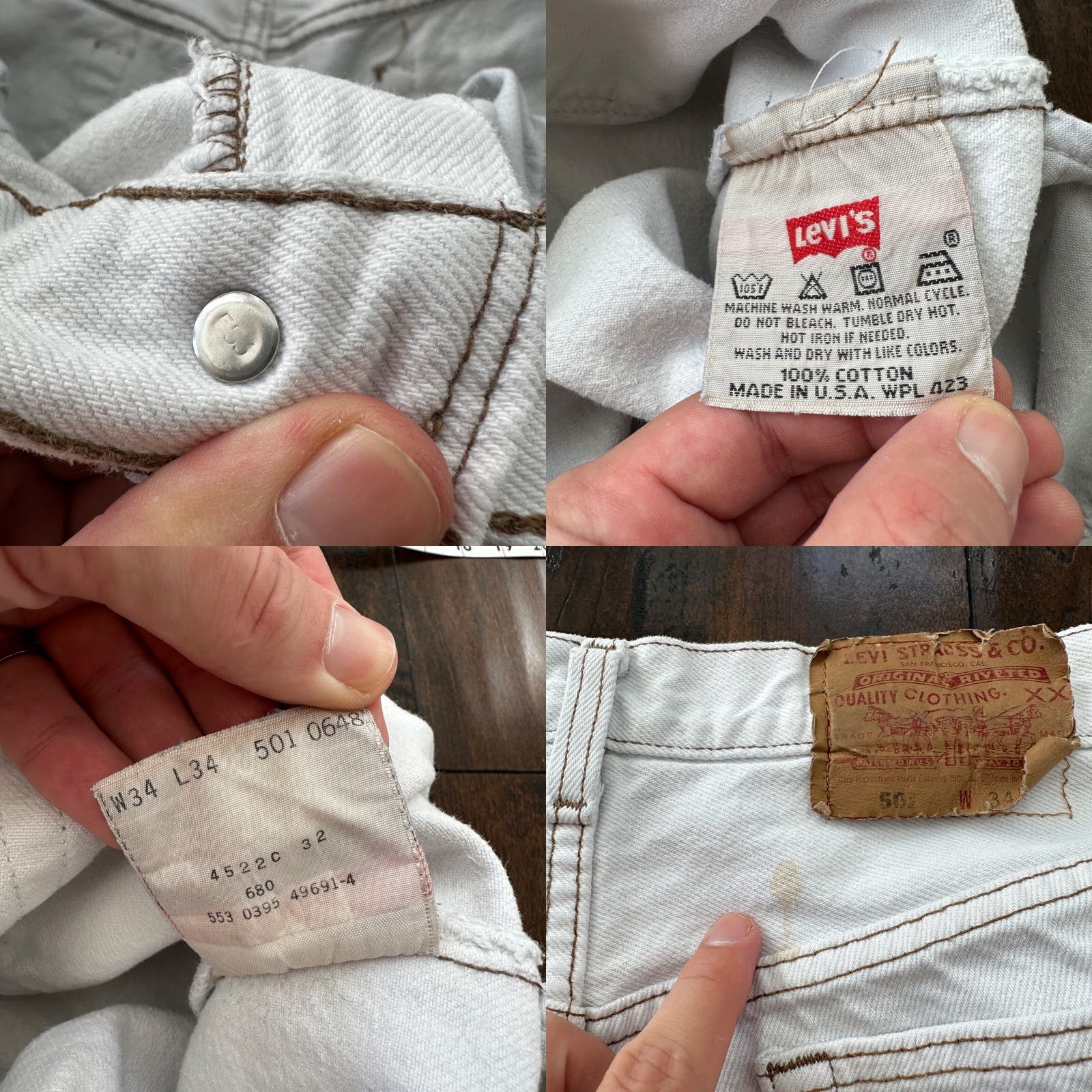 Levi's VINTAGE Levi's 501 Jeans Men 34x34 White Bleach Wash 90s USA 80s Denim Cotton Button Straight 501 Series Distressed Size US 34 / EU 50 - 8 Thumbnail