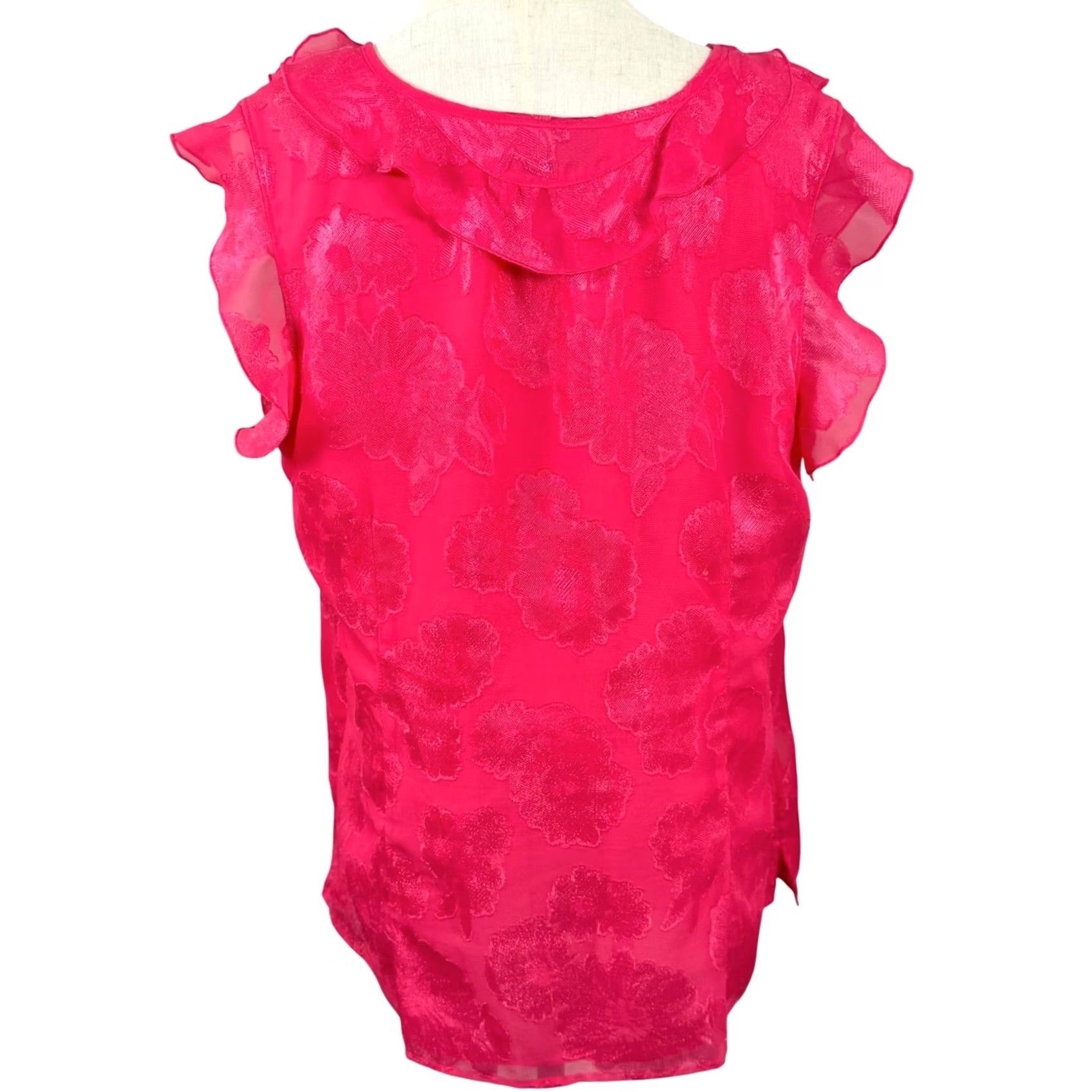 Vintage Attention Blouse Sleeveless Pink Floral Burnout Ruffle Keyhole Tie GUC Women XL Party Cocktail Casual Summer Spring Boutique Size XL / US 12-14 / IT 48-50 - 3 Thumbnail