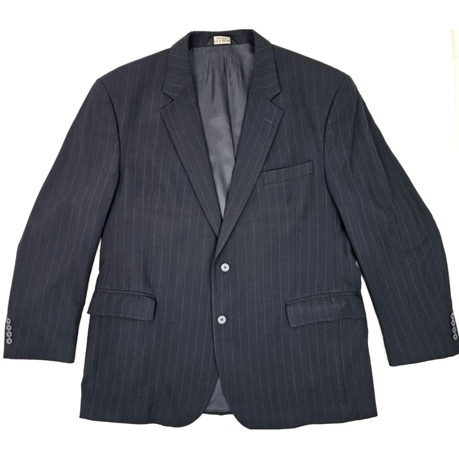 Jos. A. Bank Jos. A. Bank 100% Wool Black Pinstripe Suit 2-Button Coat Men 46R Lined Jacket Jacket Single-Breasted Notch 46R Black Mens Size 46R - 2 Thumbnail
