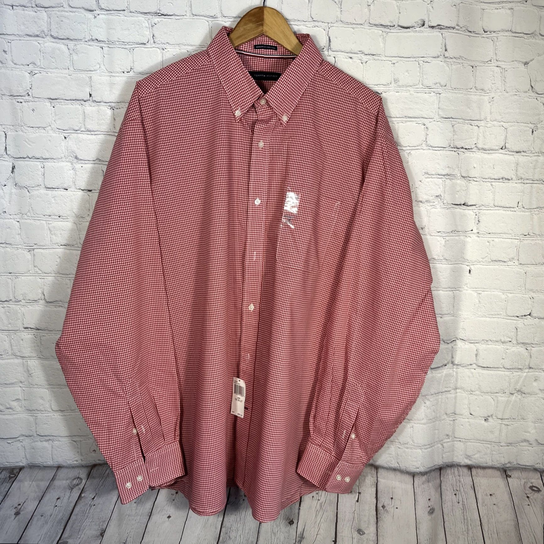 Tommy Hilfiger **Tommy Hilfiger Men's Regular Fit Red Gingham Dress Shirt 18** User: **Tommy Hilfiger Men's Red Gingham Regular Fit Dress Shirt 18** Size 48R - 2 Thumbnail