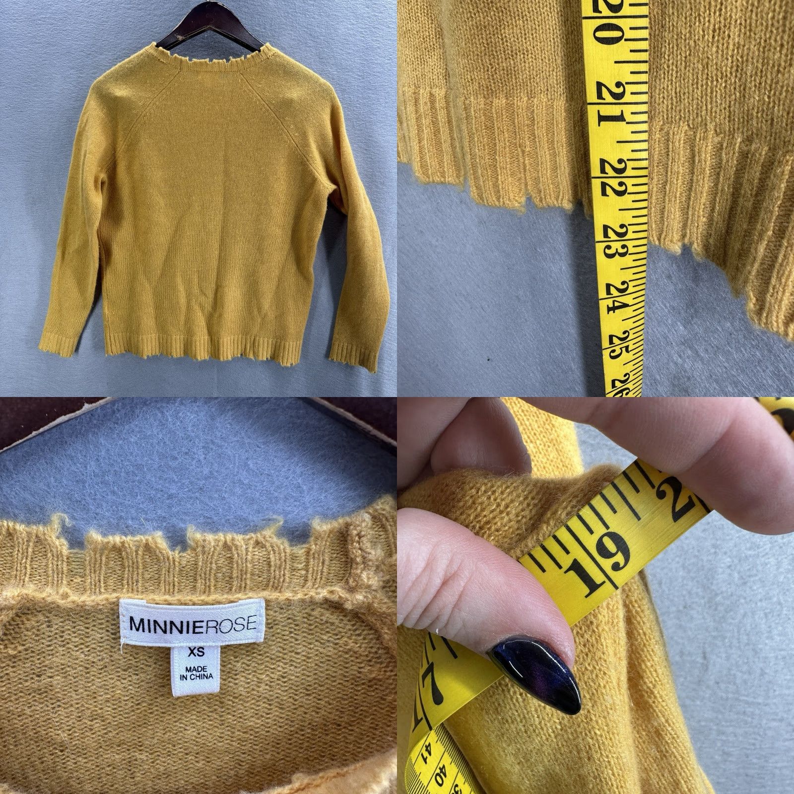 Vintage Minnie Rose Sweater Womens XS Crewneck Yellow Cashmere Knit Pullover Bohemian Classic Style Lightweight Sweater XS Womens Size XS / US 0-2 / IT 36-38 - 8 Thumbnail