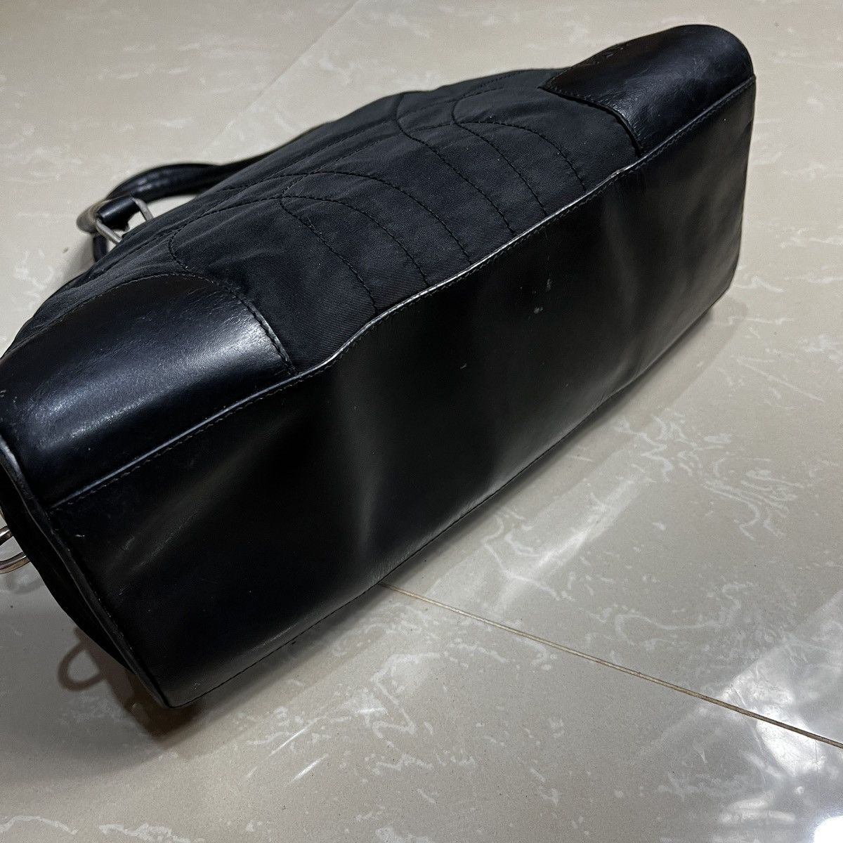 Prada Prada Black Vitello Trimmed Tessuto Bowling Bag Size ONE SIZE - 7 Thumbnail