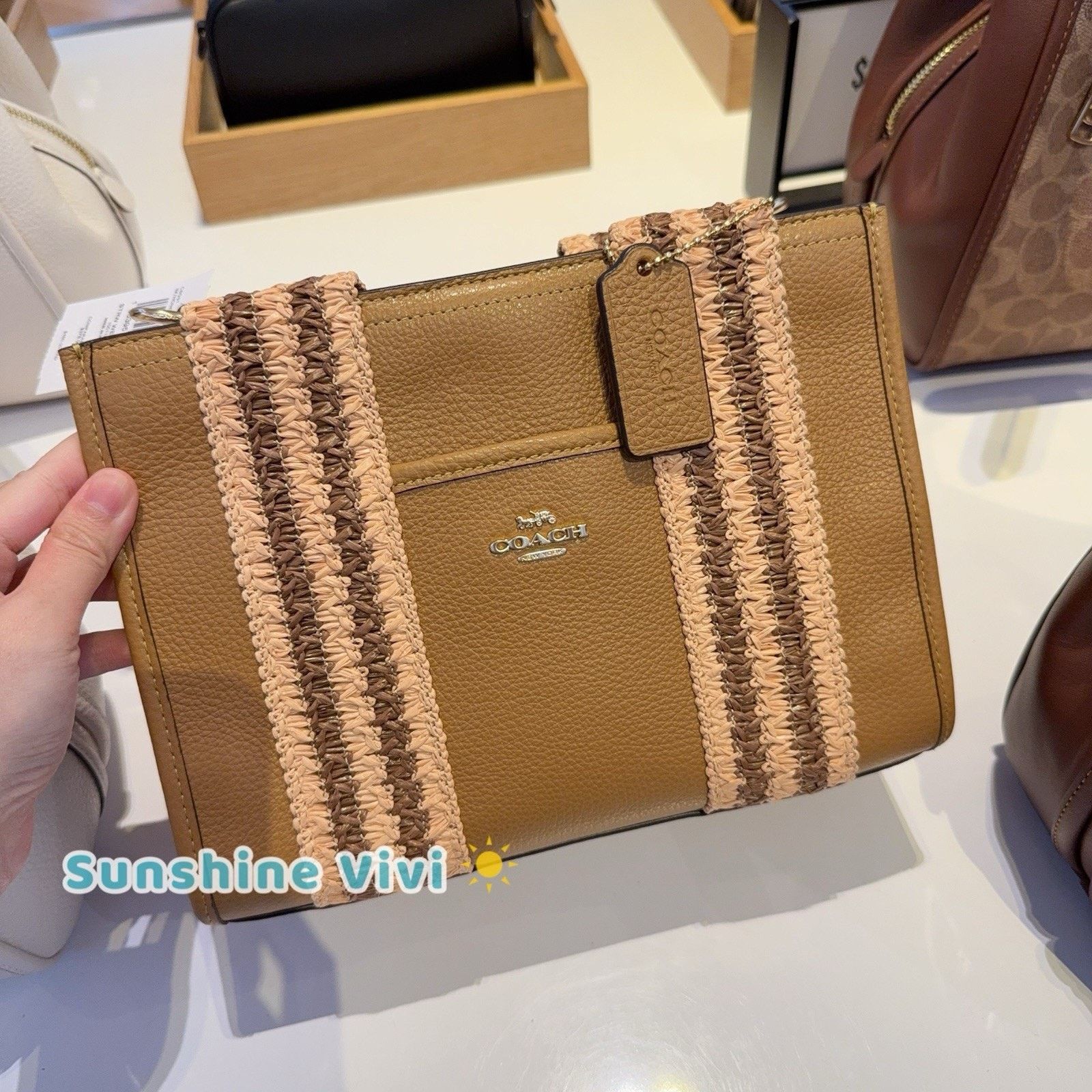 Coach NWT Coach Smith Tote Bag 24 CBG91 Straw Leather Honey Brown Size ONE SIZE - 2 Thumbnail