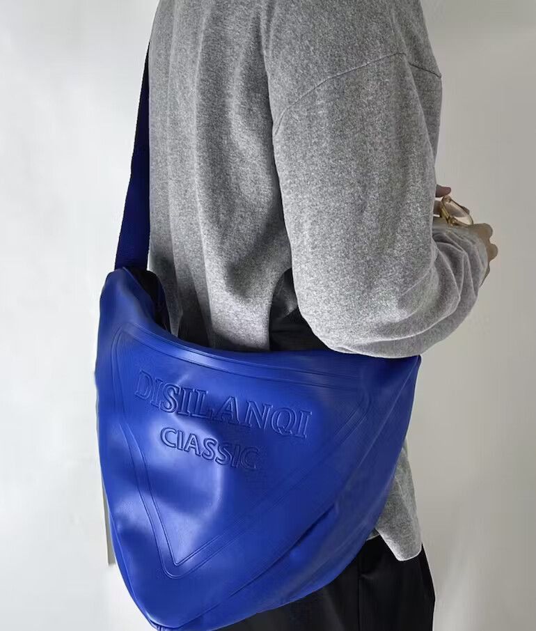 image of Fashion Hip Hop Triangle Pu Leather Shoulder Messenger Bag in Blue, Men's