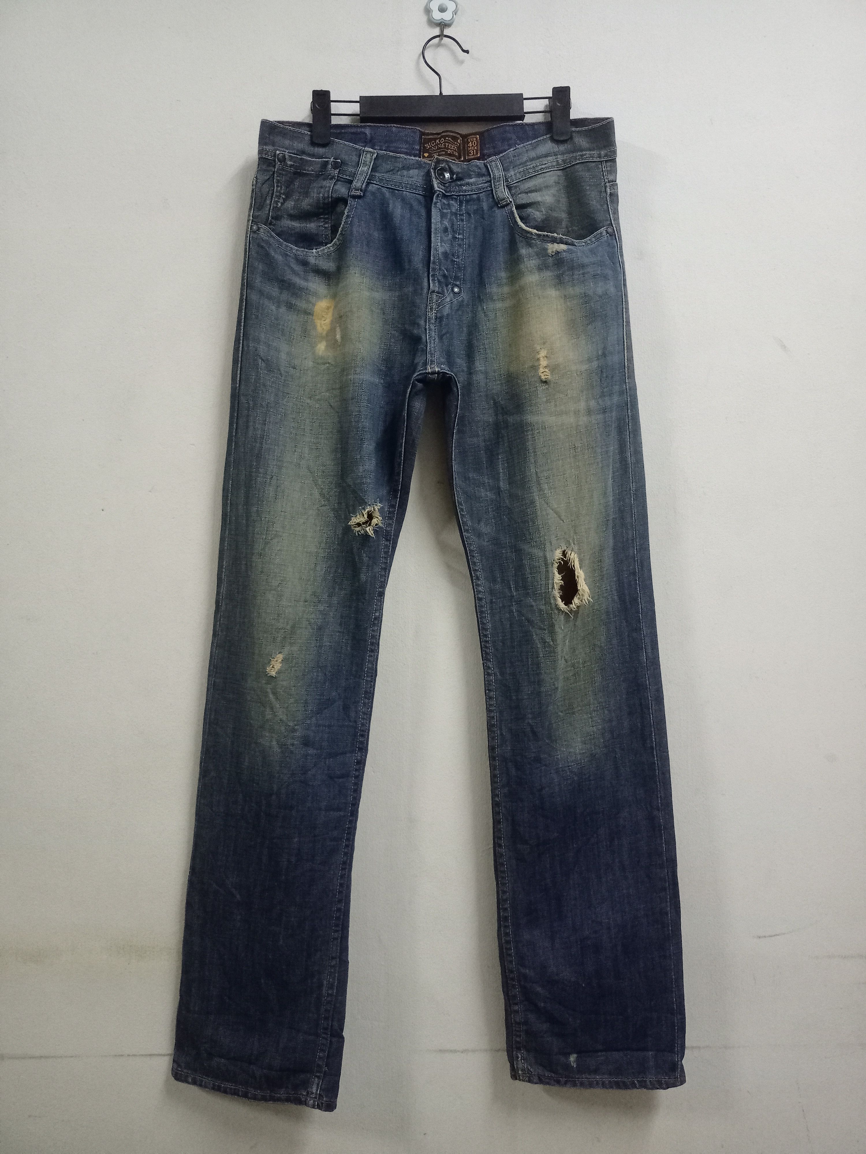 image of Distressed Denim x Pull Bear Vintage Japanese Sicko Nineteen Denim Loose Jeans in Blue (Size 32)