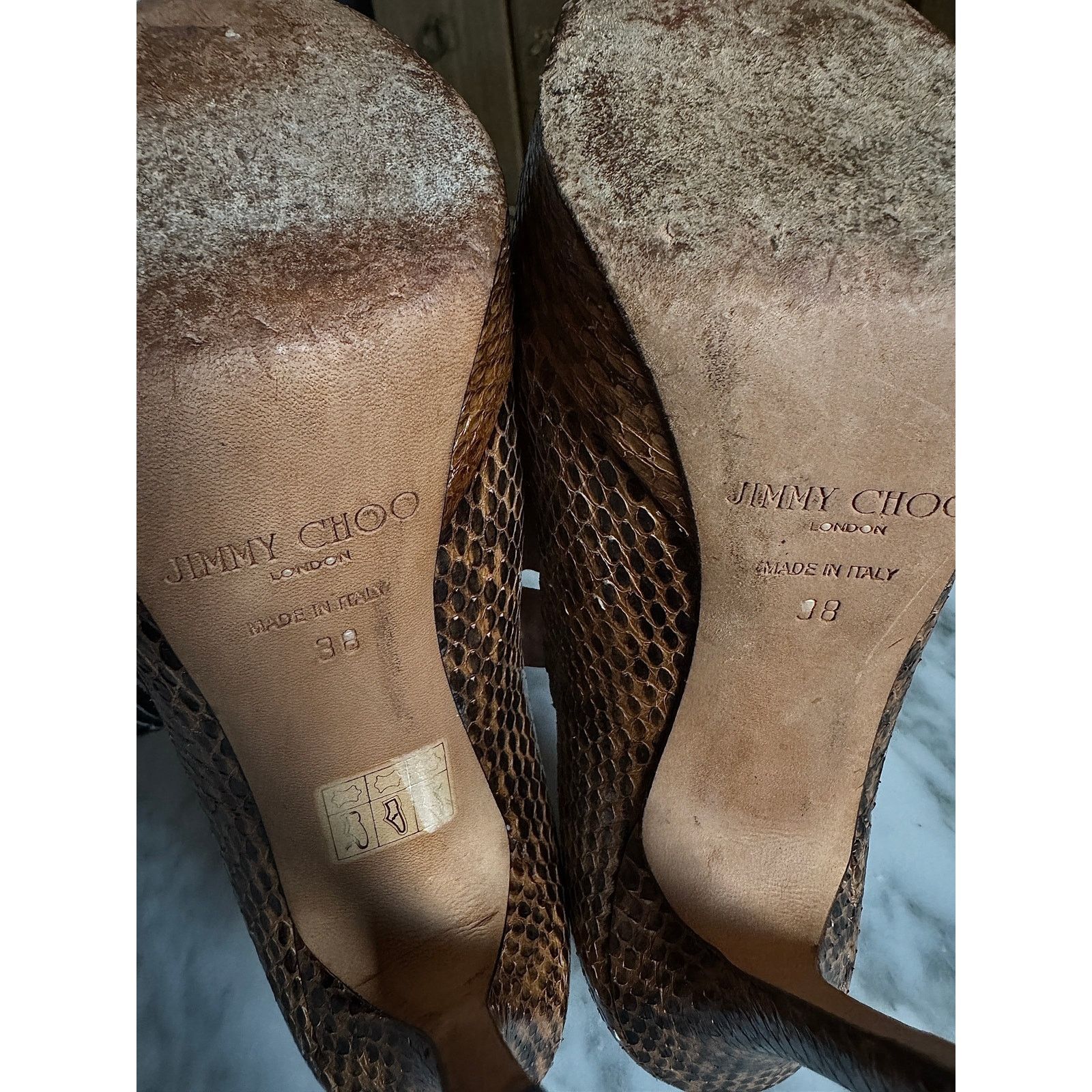 Jimmy Choo Jimmy Choo Beige and Brown Python Platform Heel Pumps Size US 8 / IT 38 - 5 Thumbnail