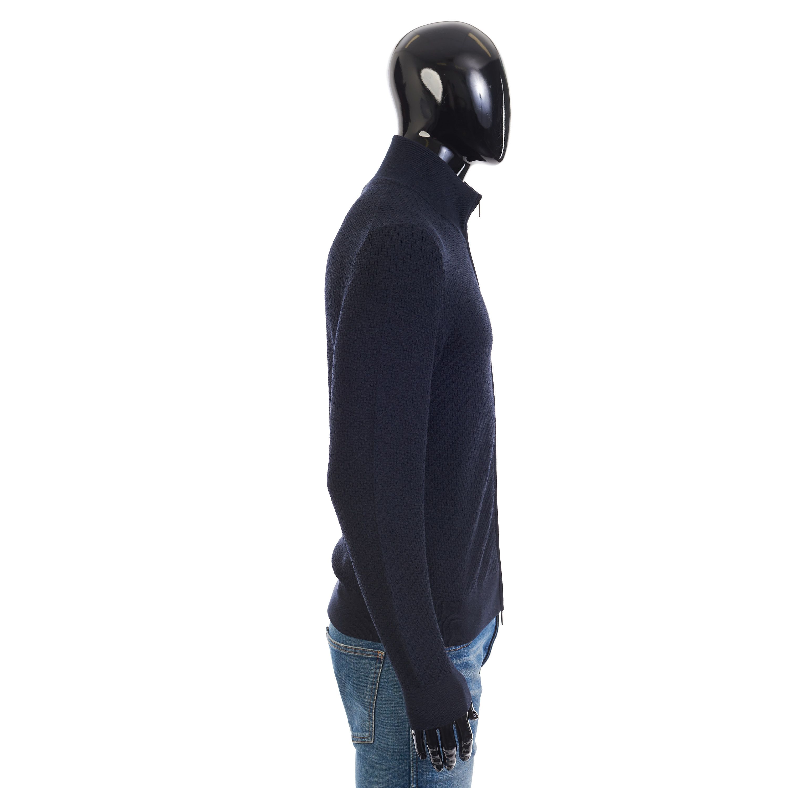 Brioni Navy Blue Full Zup Up Sweater - Regimental Knit Motif Size US M / EU 48-50 / 2 - 6 Thumbnail