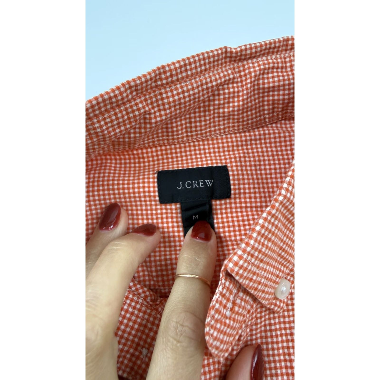J.Crew J.Crew Shirt Mens Medium Orange Gingham Button-Down Long Sleeve Cotton Size US M / EU 48-50 / 2 - 4 Thumbnail