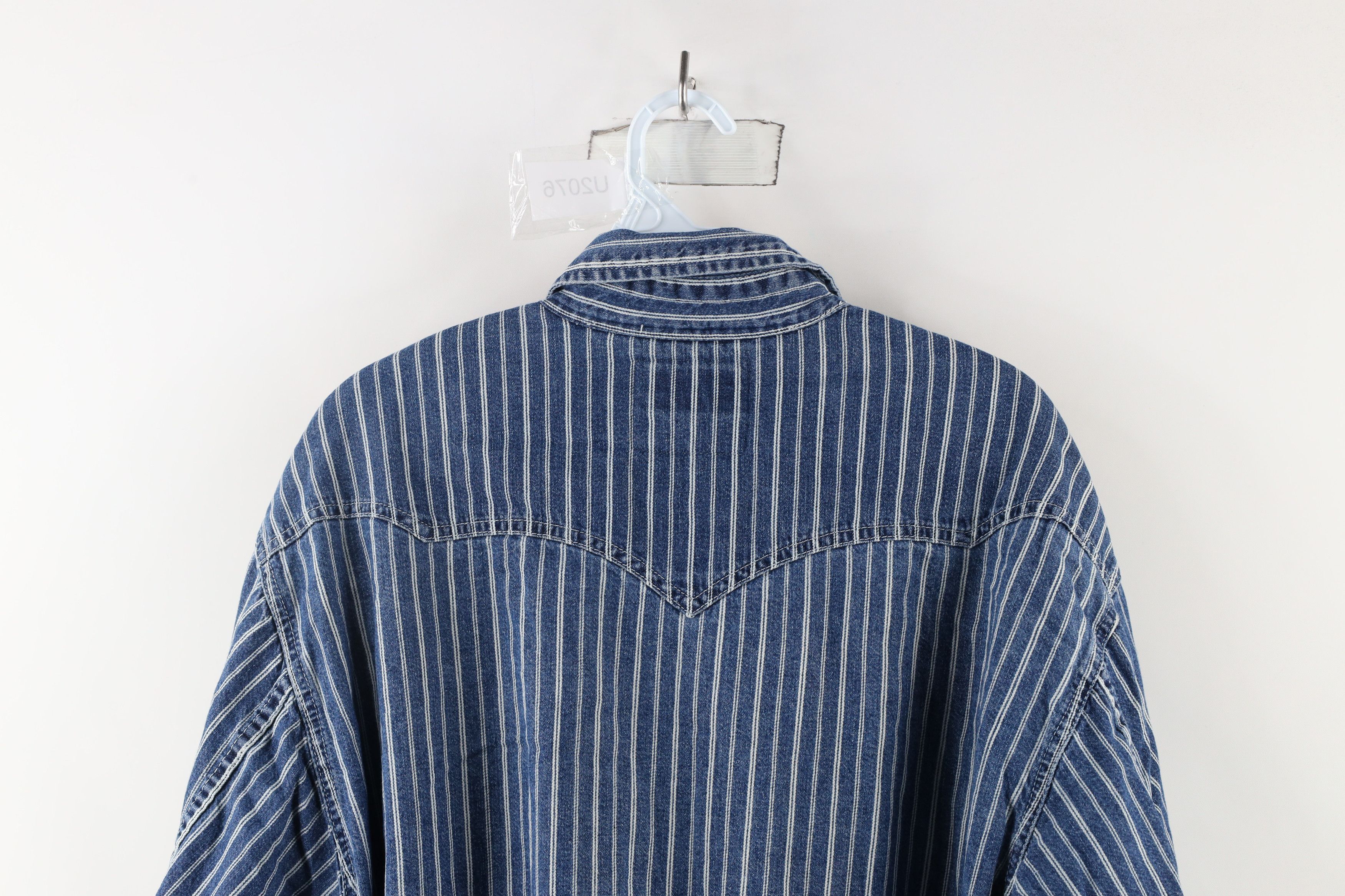 Vintage Vintage Streetwear Striped Denim Thermal Lined Shirt Jacket Size US XL / EU 56 / 4 - 13 Thumbnail