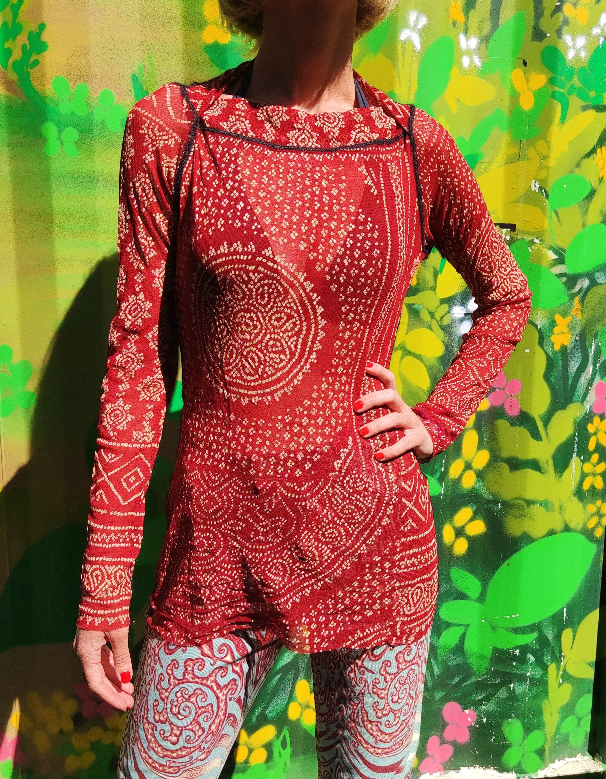 image of Jean Paul Gaultier Paisley Tattoo Oriental Arabic Mesh Top, Men's (Size Medium)