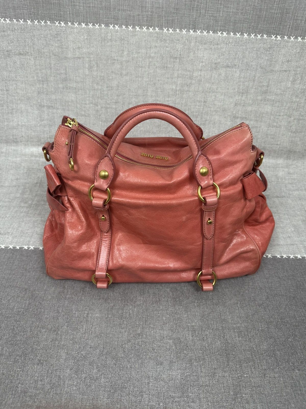 Miu Miu Miu Miu Vitello Lux Bow Bag — Coral Pink Leather — Size 26 Size ONE SIZE - 5 Thumbnail