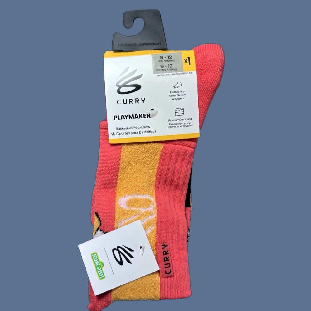 Under Armour Under Armour Curry Playmaker SESAME STREET Elmo Socks Men's 8-12 Crew Cushioned Moisture Wicking Coral 1 Pair Size ONE SIZE - 1 Thumbnail