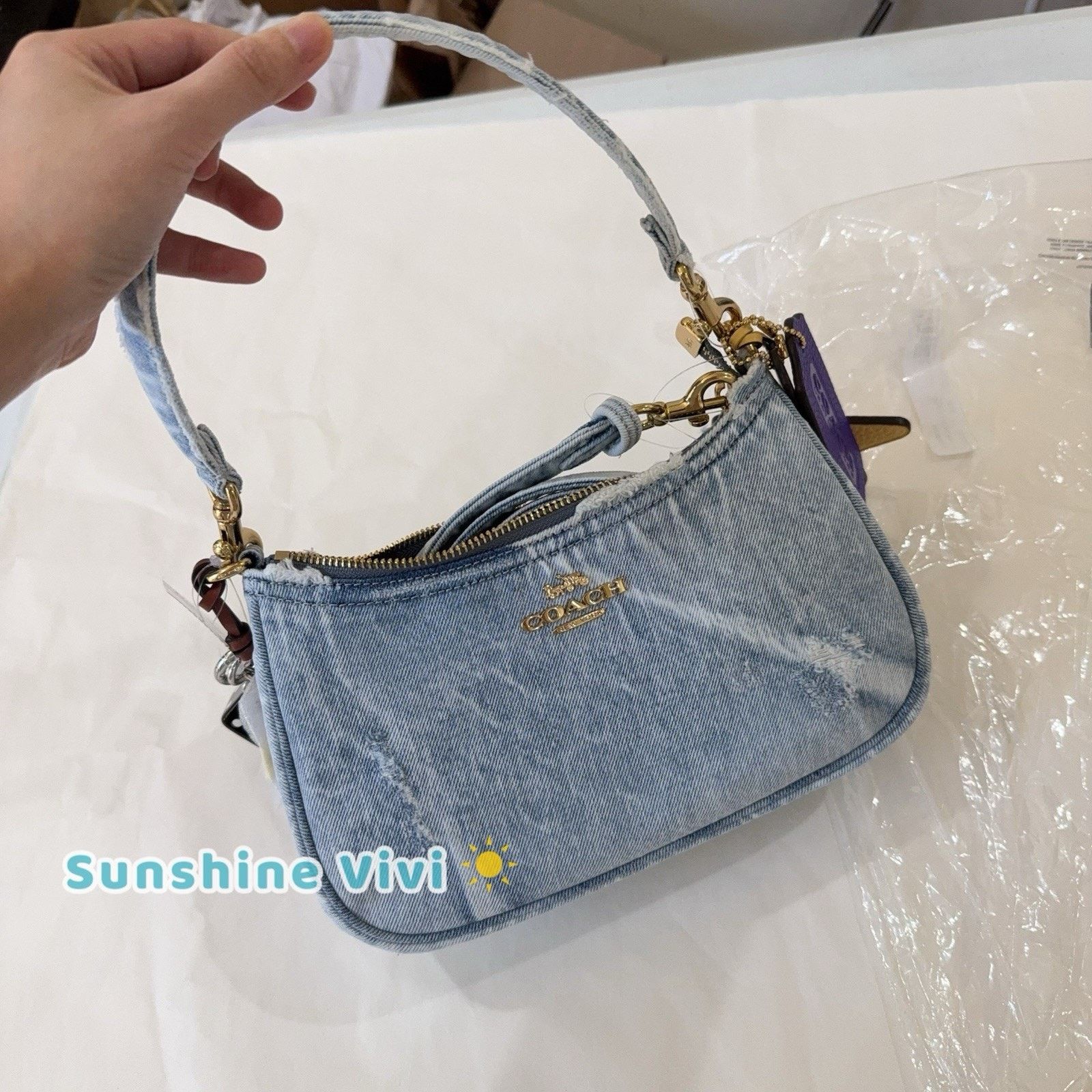 Coach NWT COACH CDY76 Teri Shoulder Bag Loved Denim Charms Size ONE SIZE - 3 Thumbnail