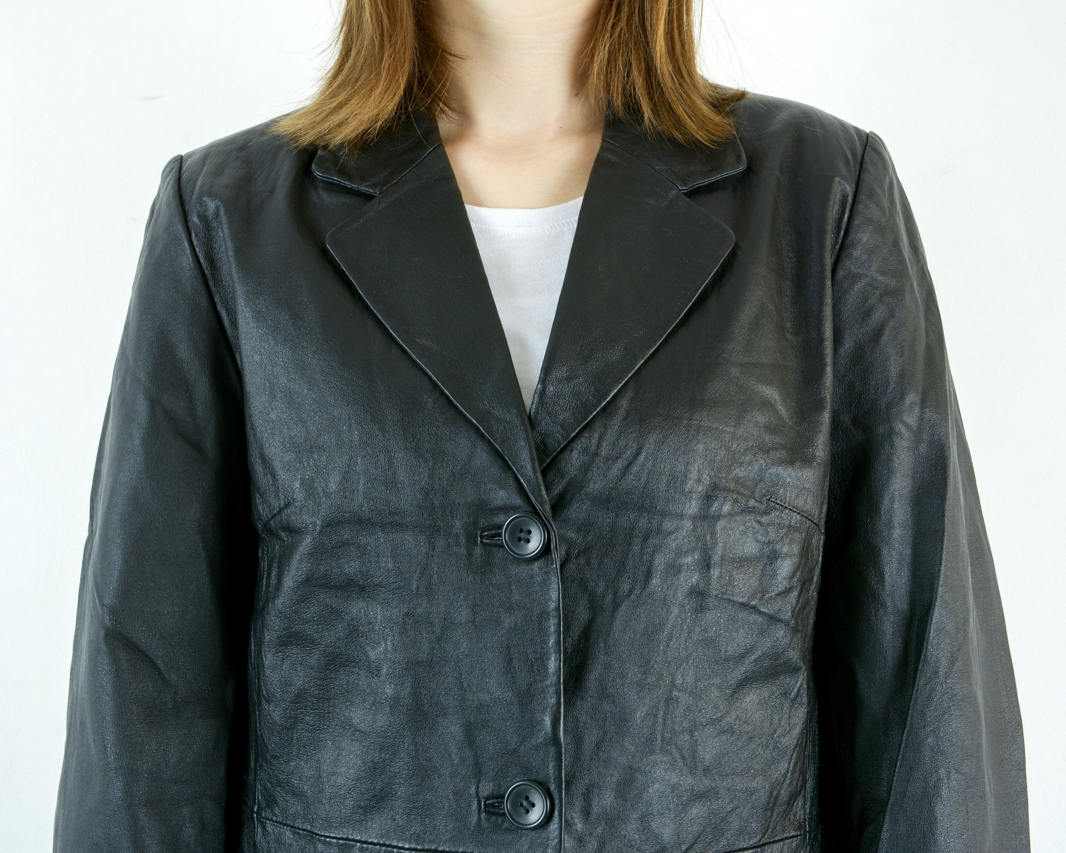 Target Basics × Vintage Genuine Leather Coat Black Button Up Jacket US 16 Trench Mac Size XL / US 12-14 / IT 48-50 - 6 Thumbnail