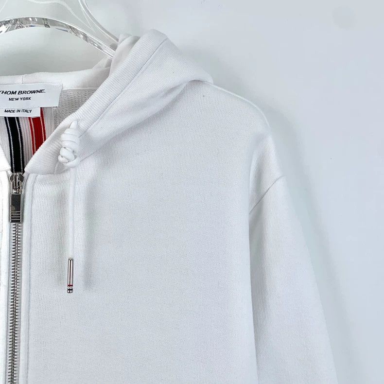 Thom Browne Thom Browne White back striped cotton hooded drawstring zip Size US S / EU 44-46 / 1 - 3 Thumbnail