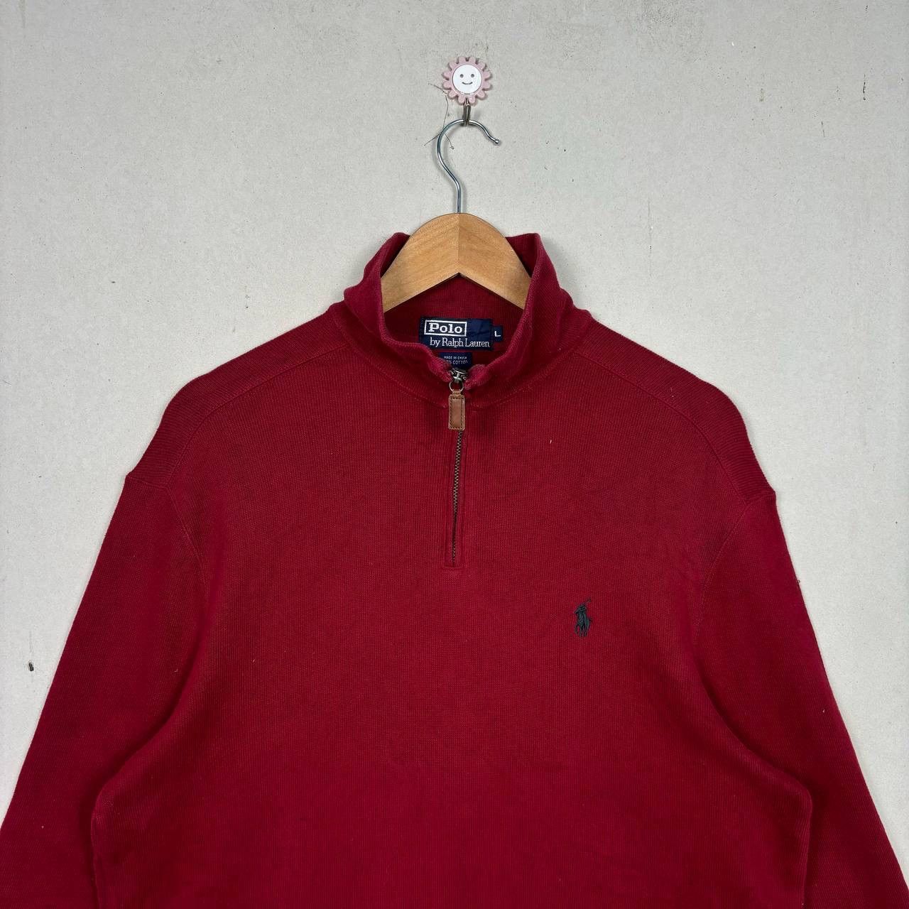 Polo Ralph Lauren Vintage Polo Ralph Lauren Red Quarter Zip Sweater L Size US L / EU 52-54 / 3 - 3 Thumbnail