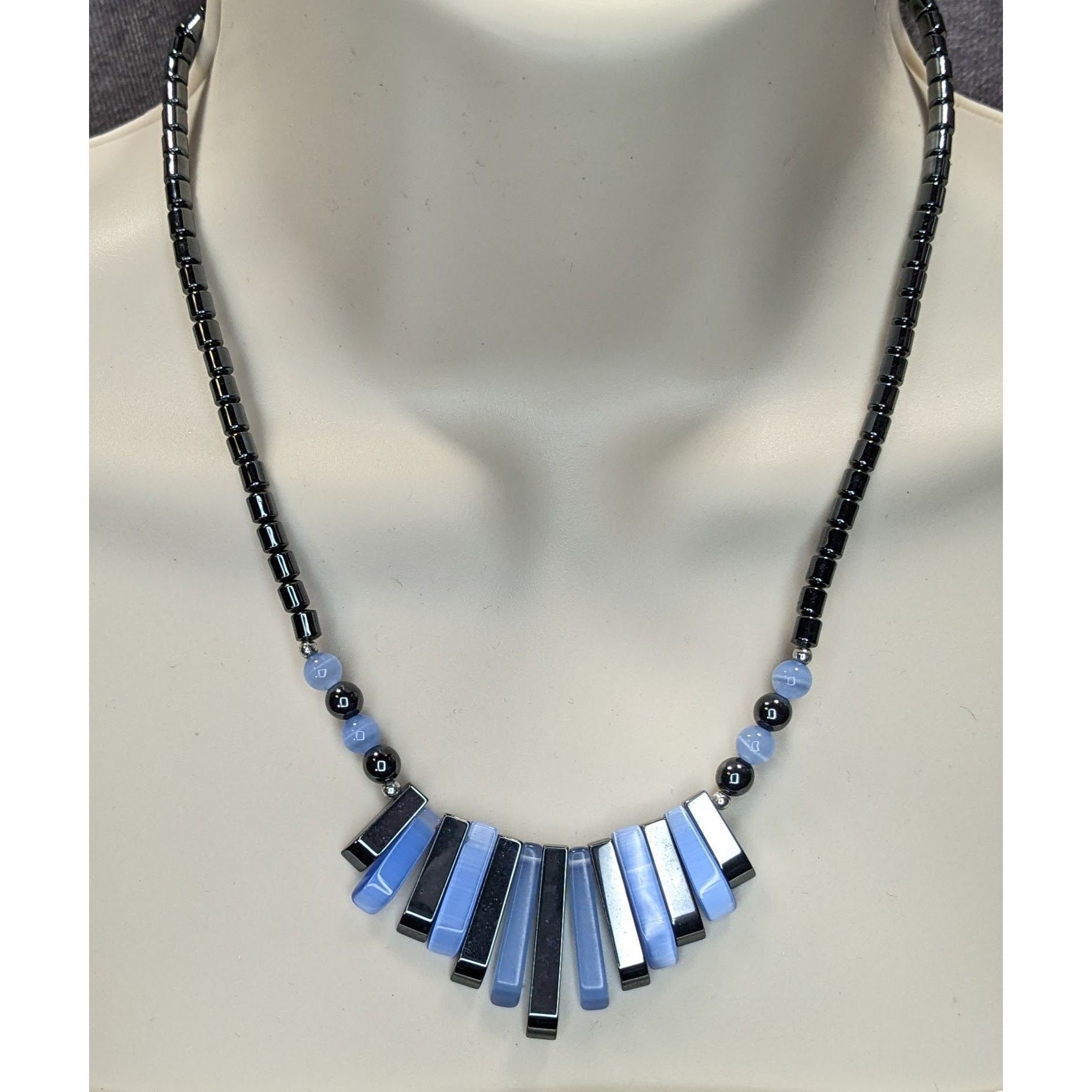 Other Blue And Black Hematite And Cateye Glass Beaded Statement Ne Size ONE SIZE - 1 Thumbnail