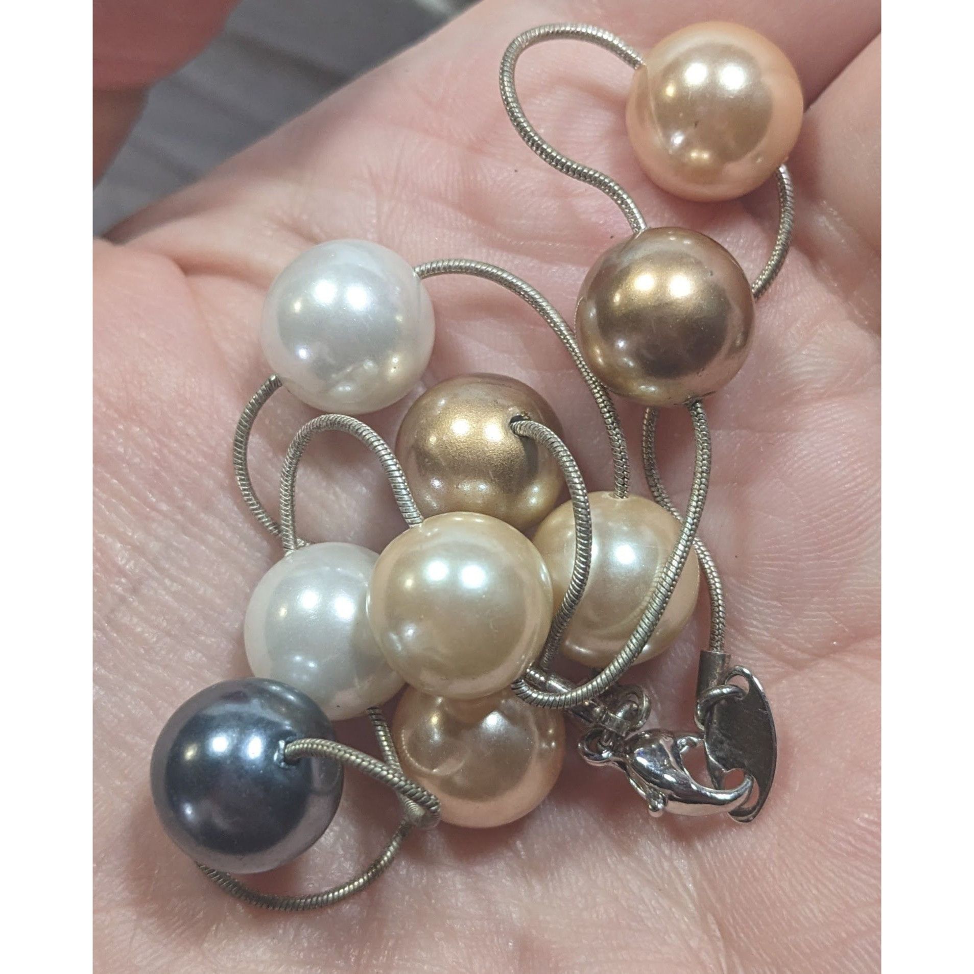 Monet Vintage Monet Multi-Metallic Faux Pearl Station Necklace Size ONE SIZE - 3 Thumbnail