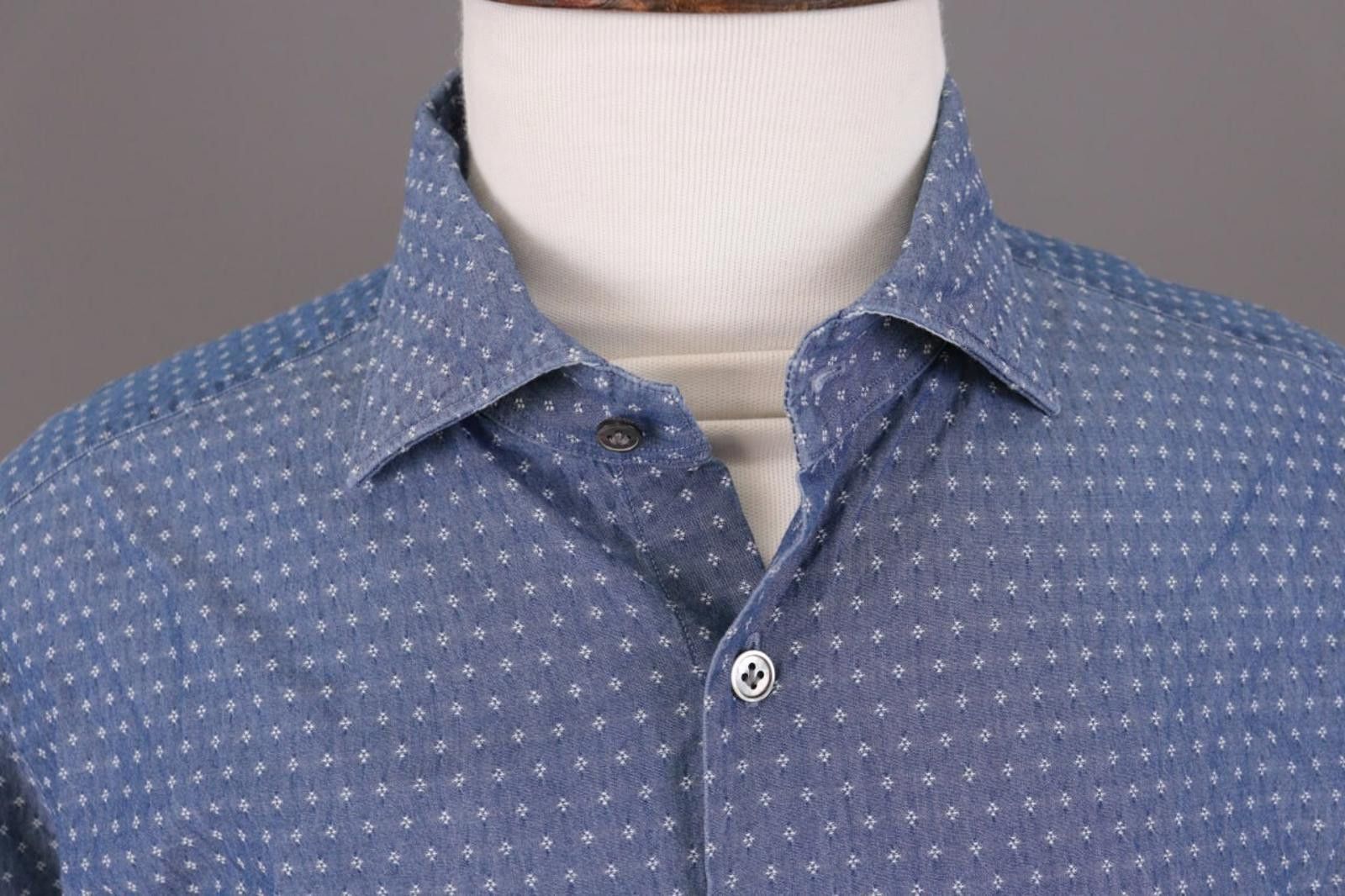 Designer Boggi Milano Custom Fit Blue Dotted Shirt Size XXL / 7 Size US XXL / EU 58 / 5 - 4 Thumbnail