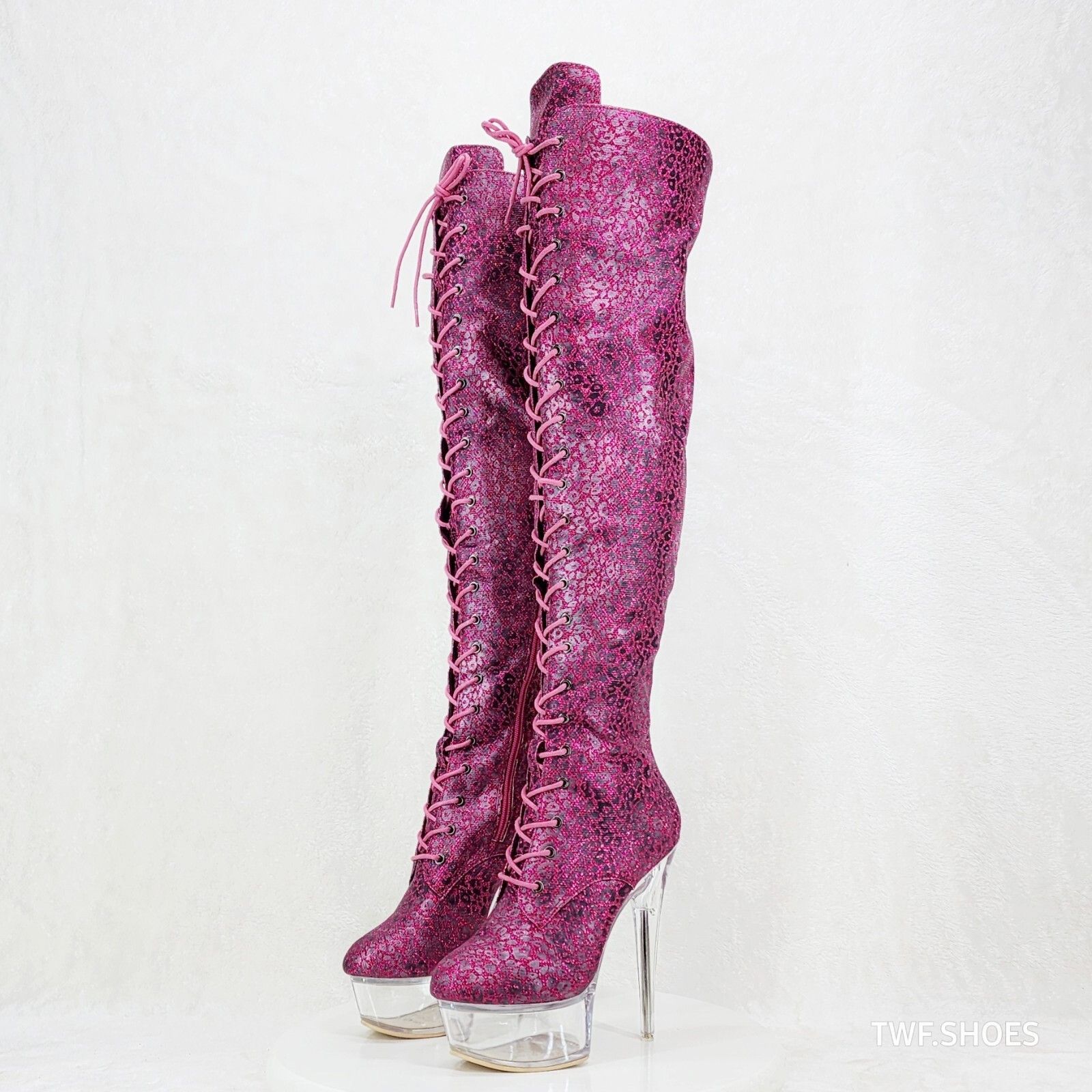 Other Bulls Purple Glitter Leopard Print OTK Clear Platform High H Size US 7.5 / IT 37.5 - 6 Thumbnail