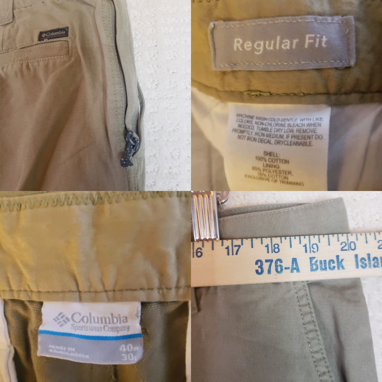 Vintage Columbia Pants Mens 40x30 Regular Fit Tan Beige Flat Front Cotton Spandex Size US 40 / EU 56 - 9 Thumbnail