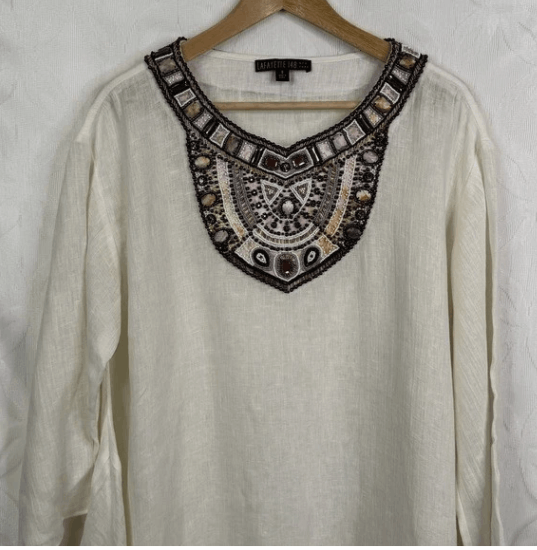 Lafayette 148 Lafayette 148 Cream Beaded Embellished Tunic Top Size M / US 6-8 / IT 42-44 - 10 Thumbnail