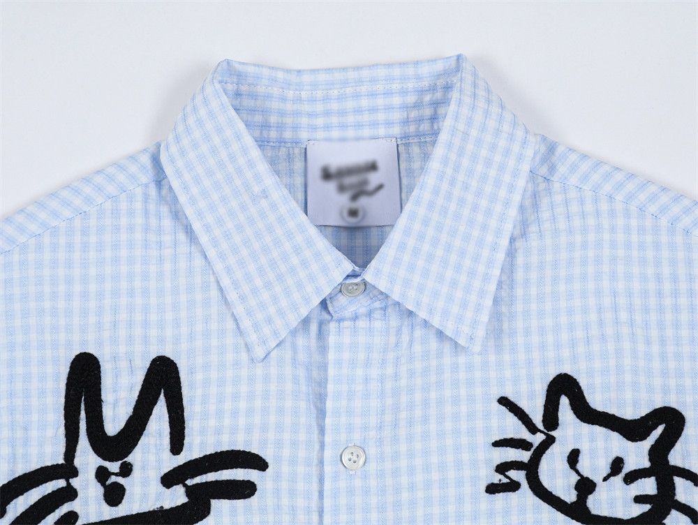 Vintage Men's hip-hop casual cartoon embroidered plaid shirt Size US M / EU 48-50 / 2 - 3 Thumbnail