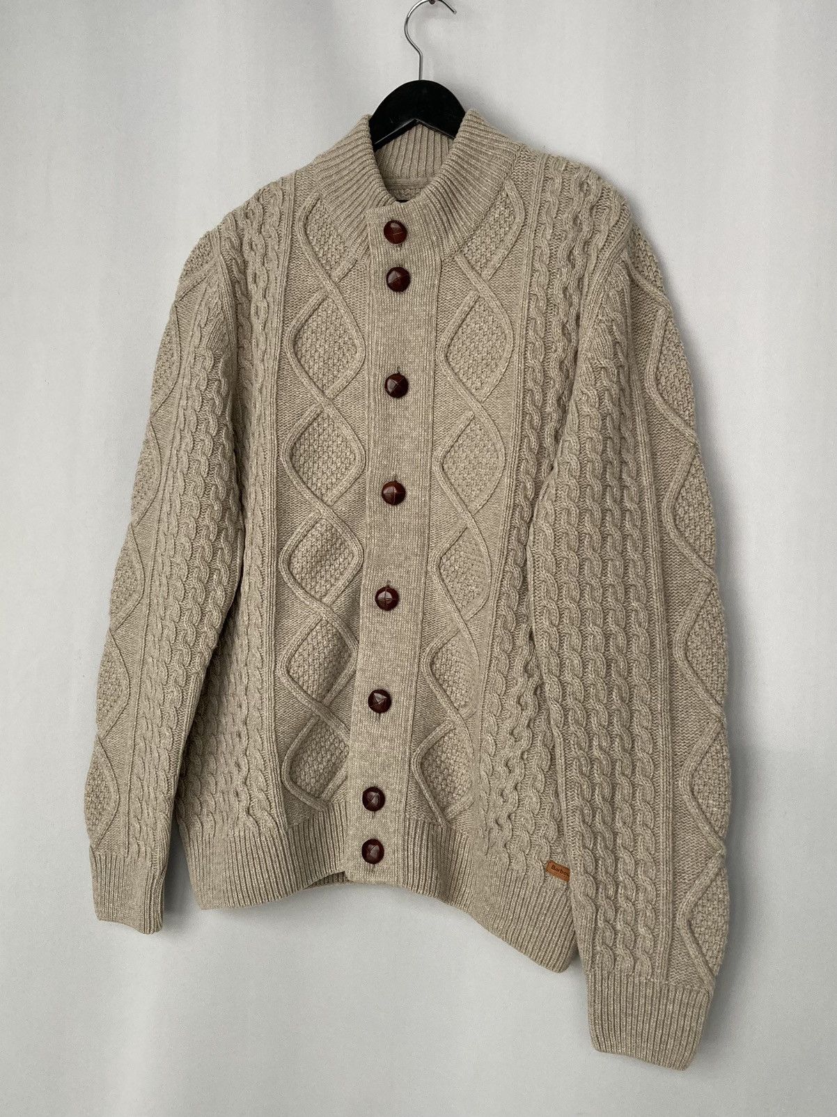 Vintage Barbour Pure Wool Cable Knit Sweater Cardigan Button