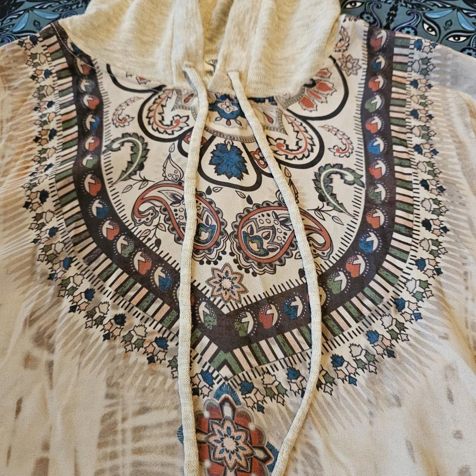 Designer Blu Pepper Women's Boho Style Sheer Hoodie Size S / US 4 / IT 40 - 3 Thumbnail