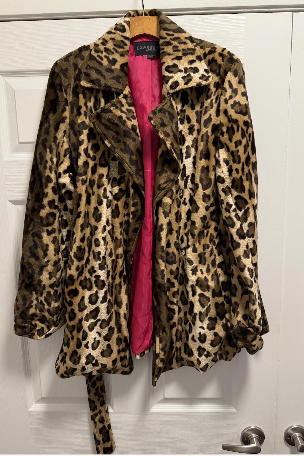 Express Express Leopard Print Belted Coat M Faux Fur Burning Man )'( Size ONE SIZE - 2 Thumbnail