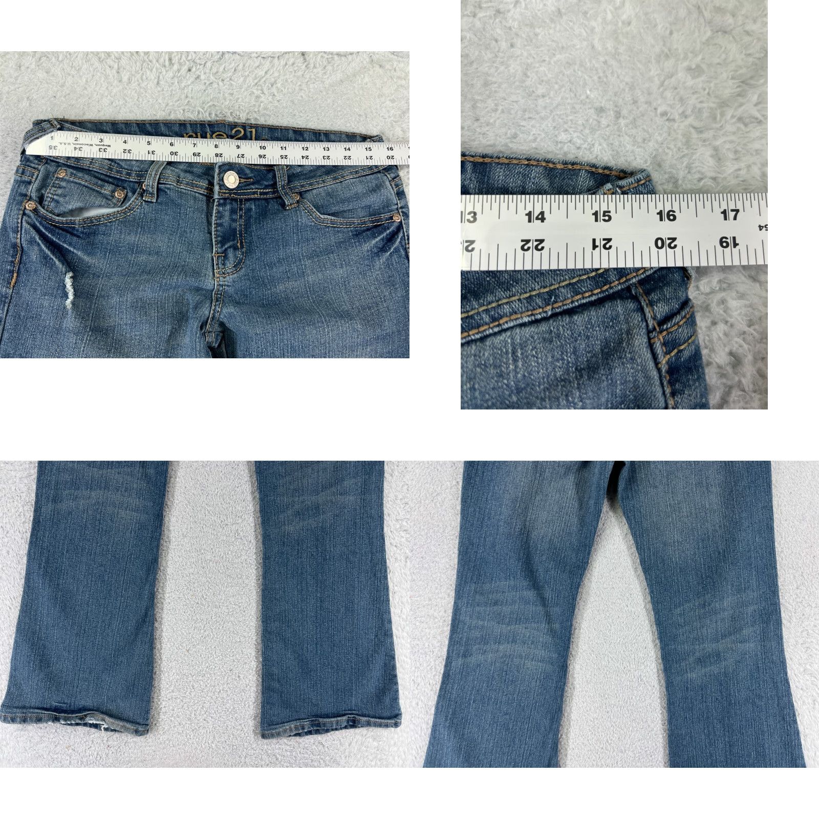 Vintage Rue21 Pants Womens 7 Blue Denim Jeans Flared Cotton Blend Stretch Embroidered Size 28" / US 6 / IT 42 - 9 Thumbnail
